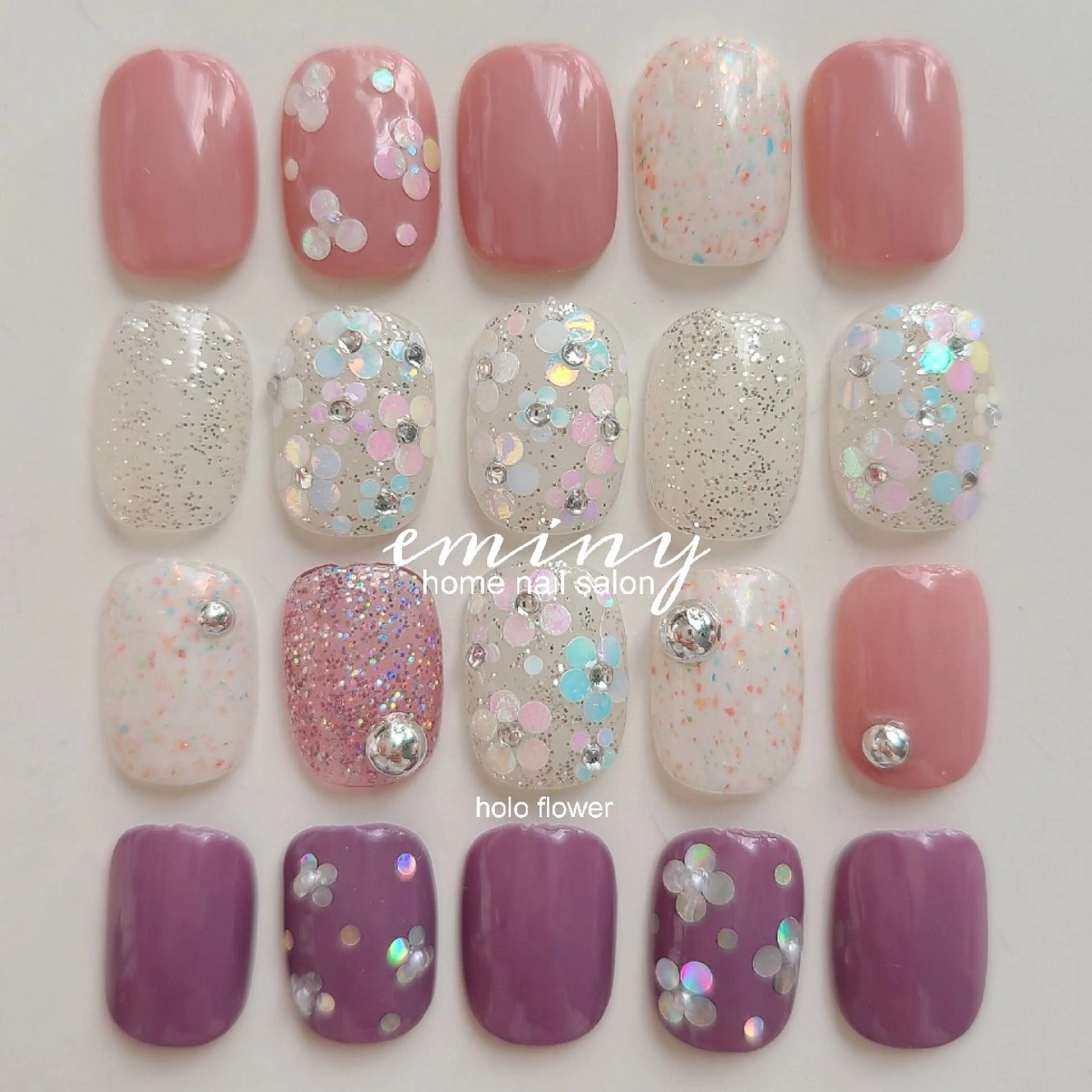 ネイル オーロラネイル フラワーネイル ジェルネイル ホログラムネイル キラキラネイル ハンドネイル nail salon  eminyのネイルデザイン
