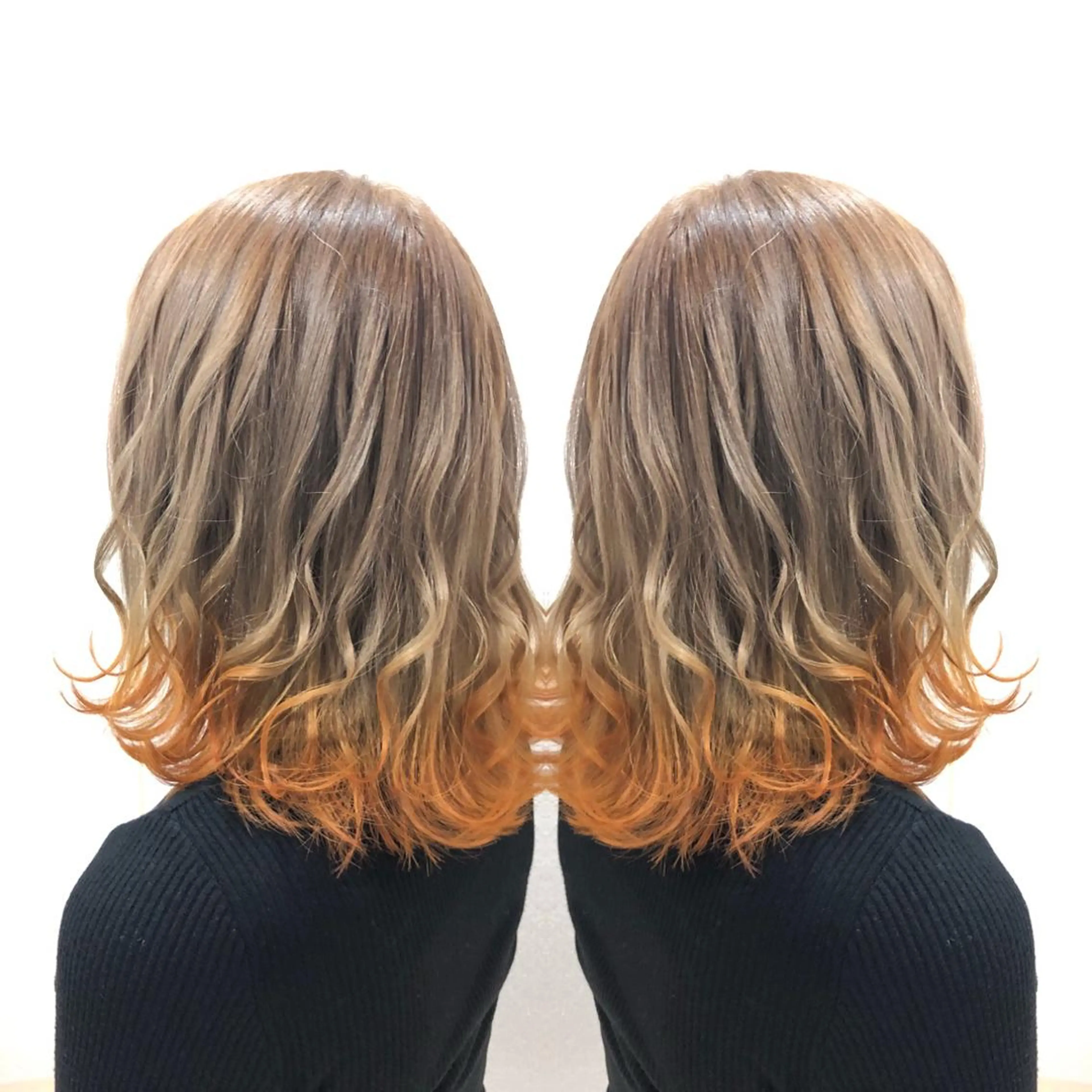 ミディアム カラー ベージュカラー ブリーチ オレンジ 髪質改善特化サロン ICONIQ天神店のヘアスタイル