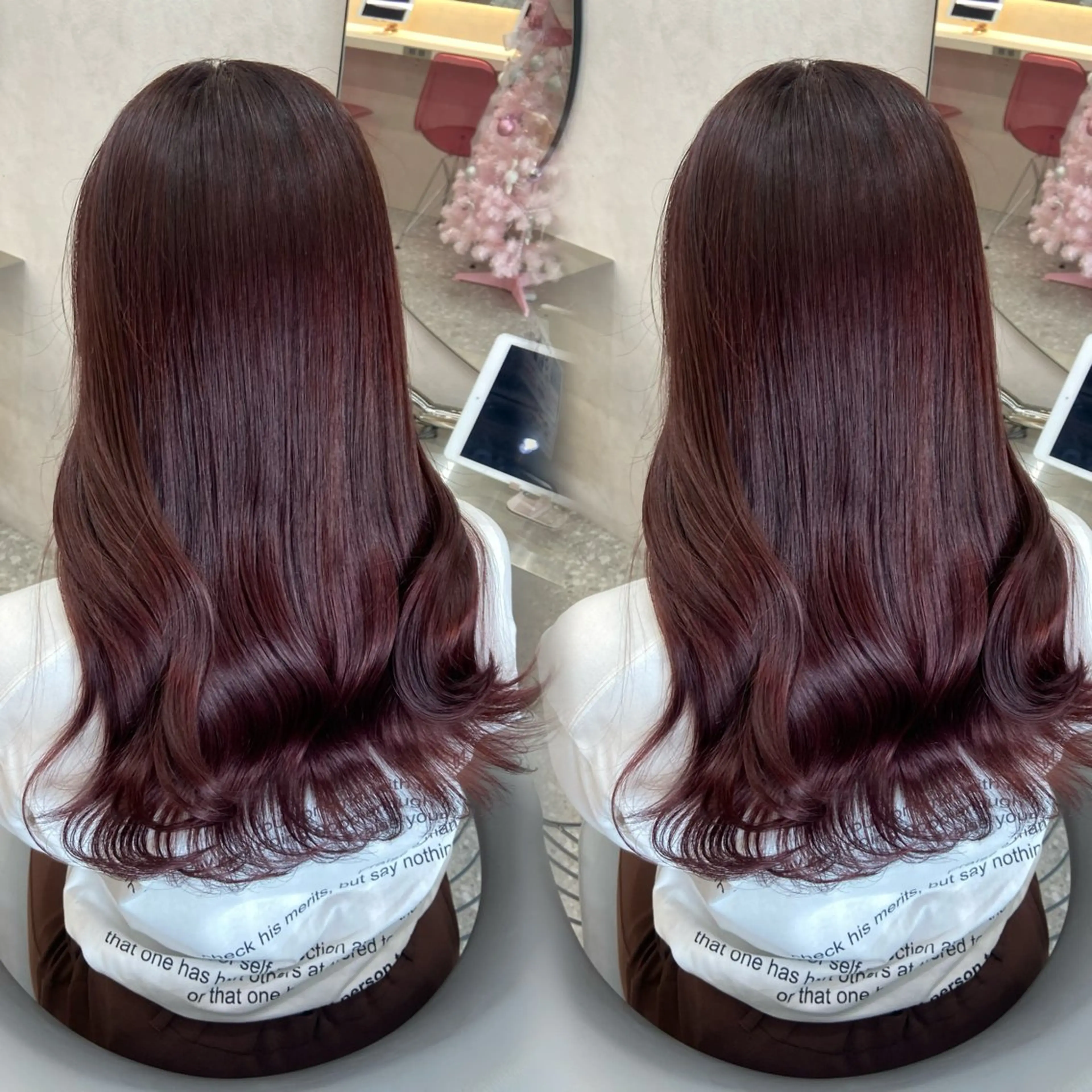 ロング カラー ブリーチ ダブルカラー ブリーチなしカラー レッドカラー 韓国風ヘア 新宿/韓国ヘア 中明度カラー/かやのヘアスタイル