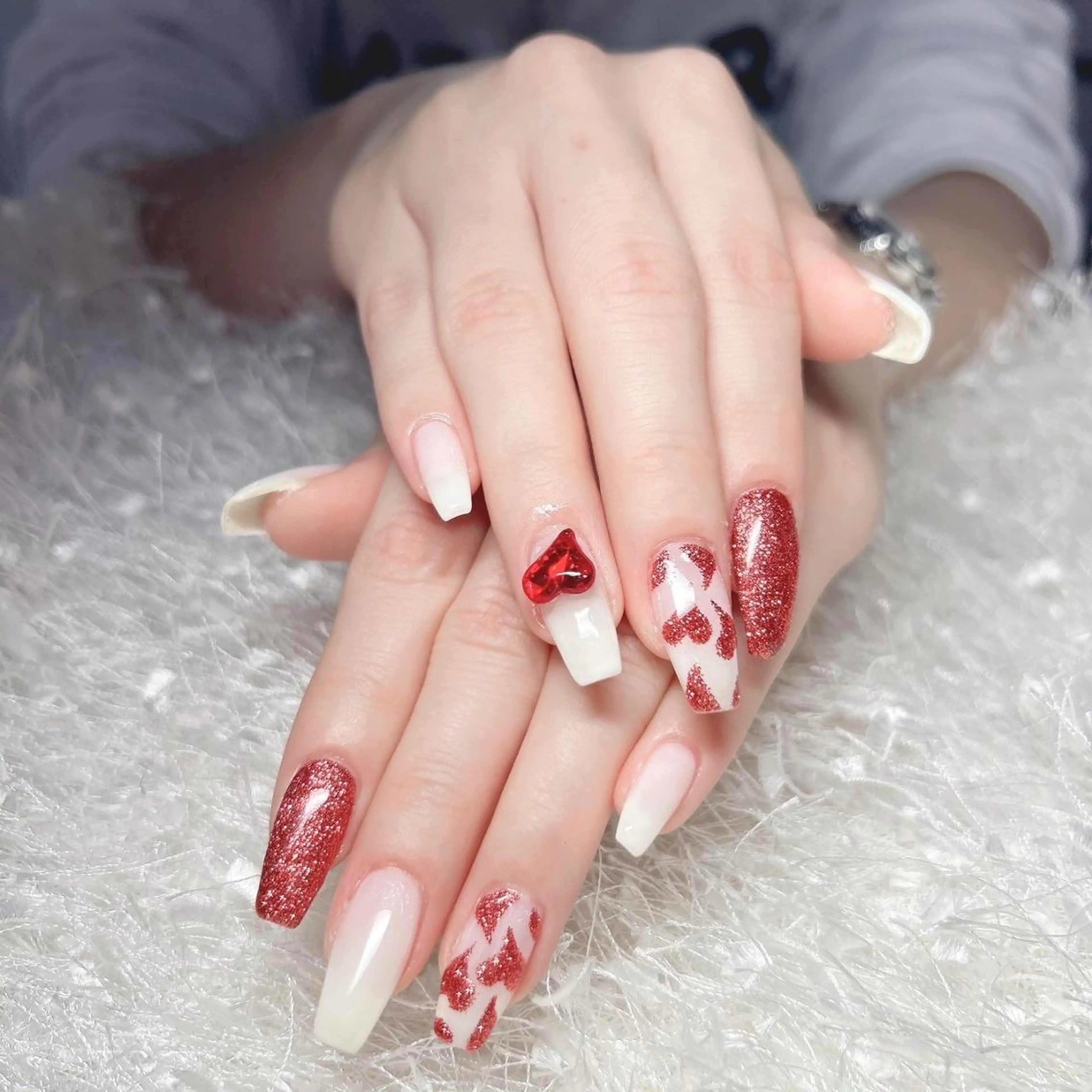 ネイル 長さ出し フレンチネイル ジェルネイル グラデーション ハート ハンドネイル Nail&eye Belire 新宿のネイルデザイン