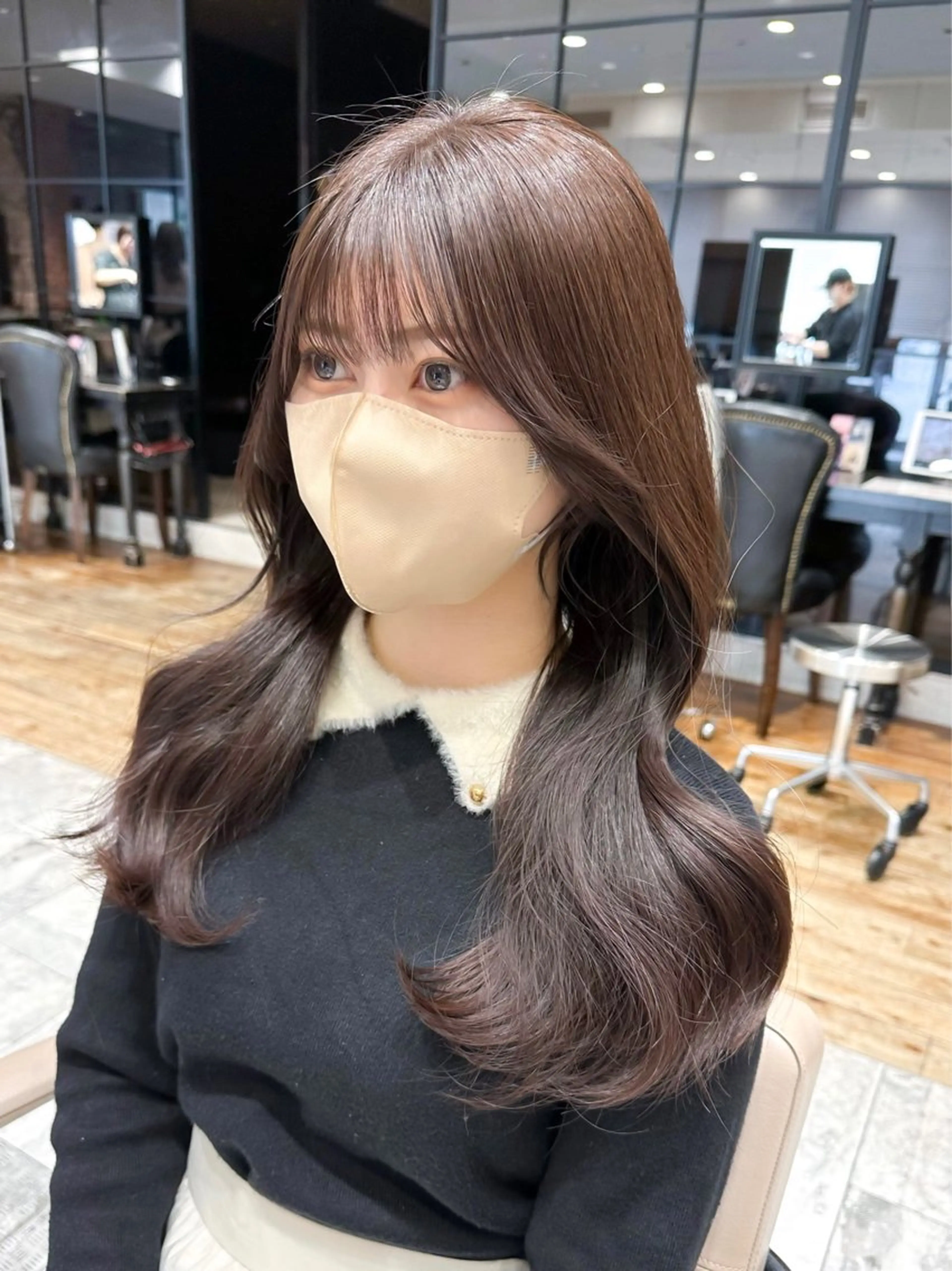 セミロング カラー ベージュカラー ブラウンカラー ブラウンベージュ くびれヘア 顔周りカット カット ヘアカラー トリートメント 顔周り/くびれヘア 韓国ヘア💕風間るなのヘアスタイル