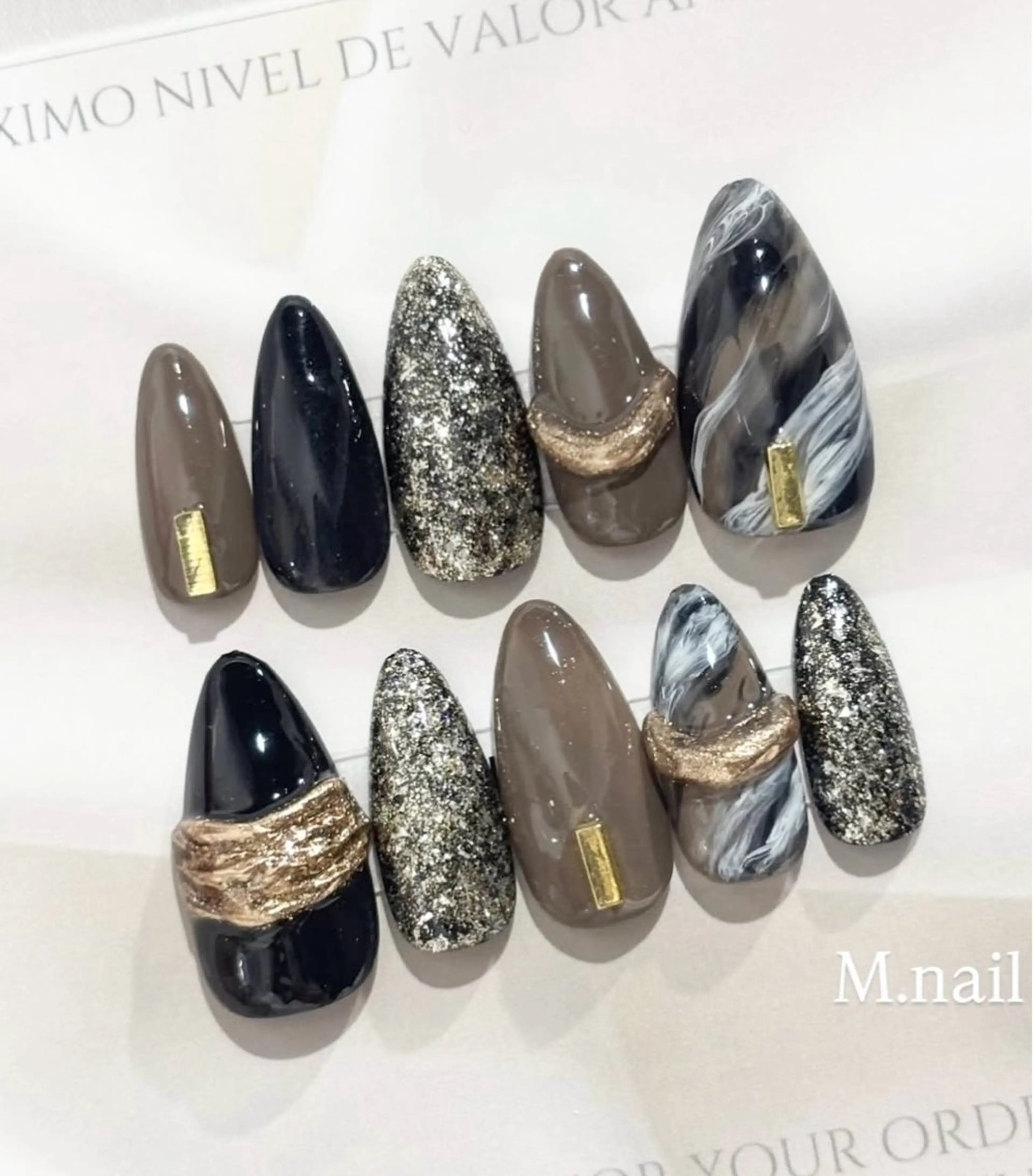 ネイル アートネイル 大理石ネイル(マーブル) ミラーネイル 持ち込み マキシモ 坂上のネイルデザイン