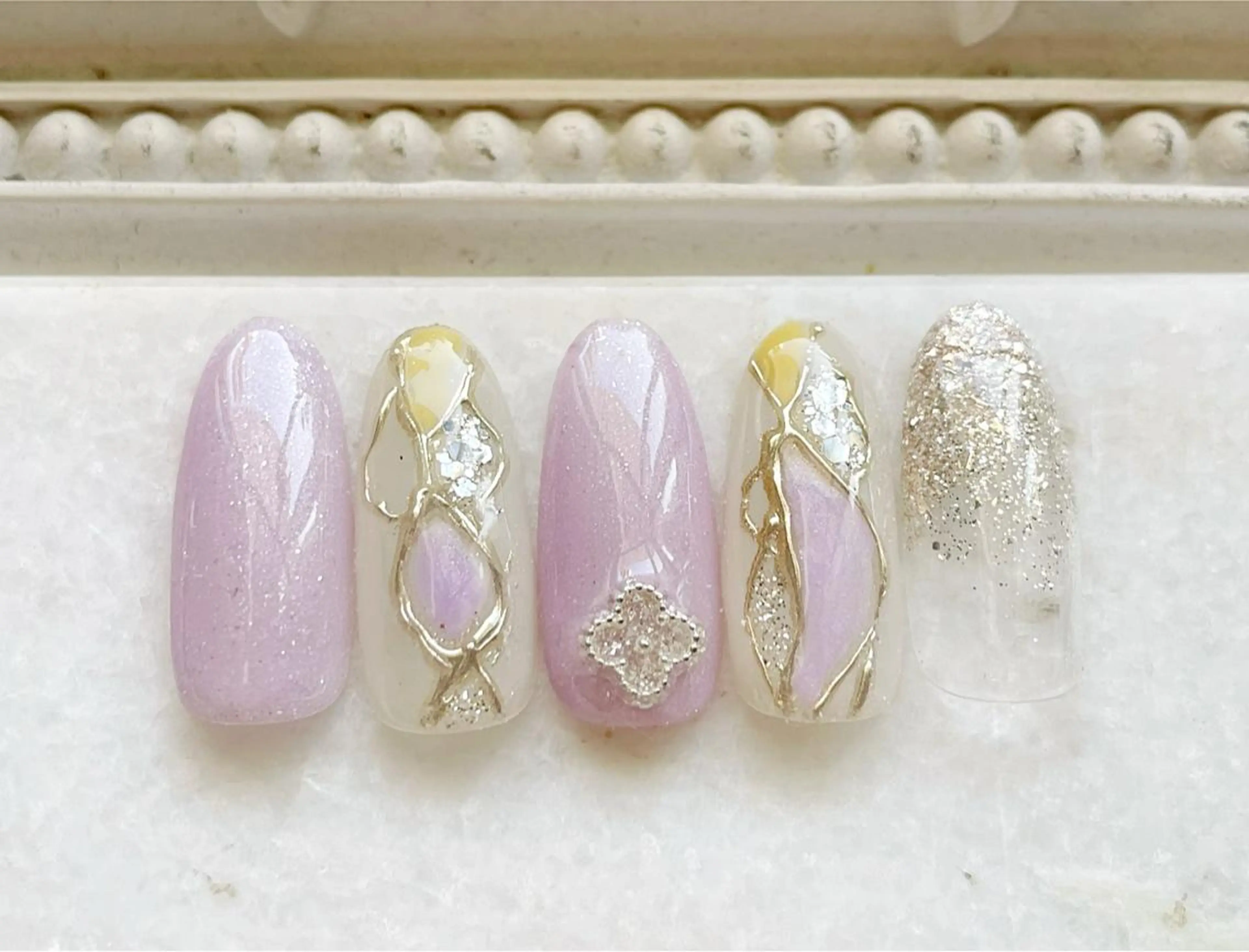 ネイル ジェルネイル ミラーネイル パラジェル パープル 春ネイル ハンドネイル Satomi  のネイルデザイン