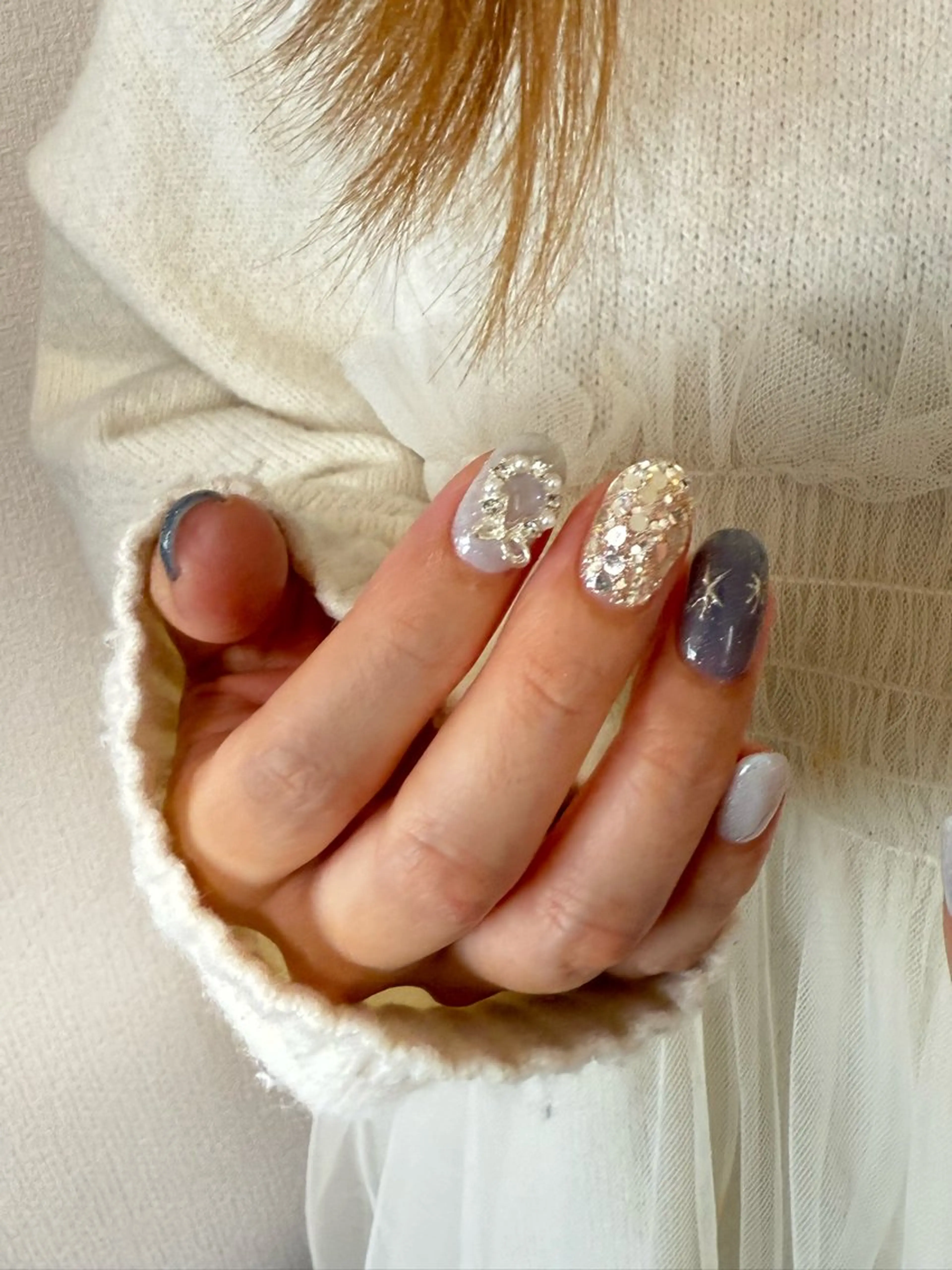 ネイル ブルー 冬ネイル クリスマス ハンドネイル miel nailのネイルデザイン