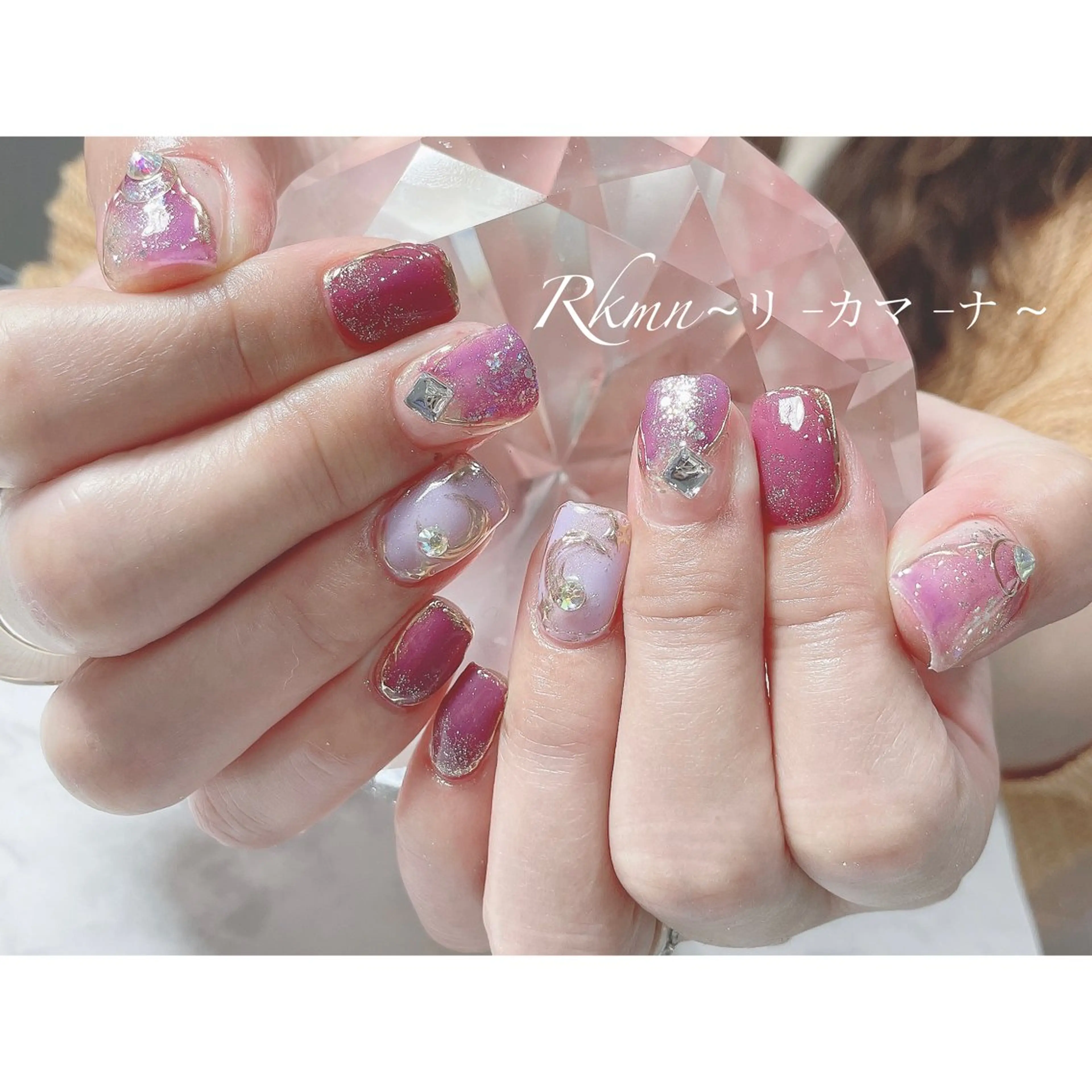 ネイル アートネイル ラメ(グリッター) ミラーネイル パープル 春ネイル ハンドネイル フットネイル ハンドケア Rkmn ~リ-カマ-ナ~のネイルデザイン
