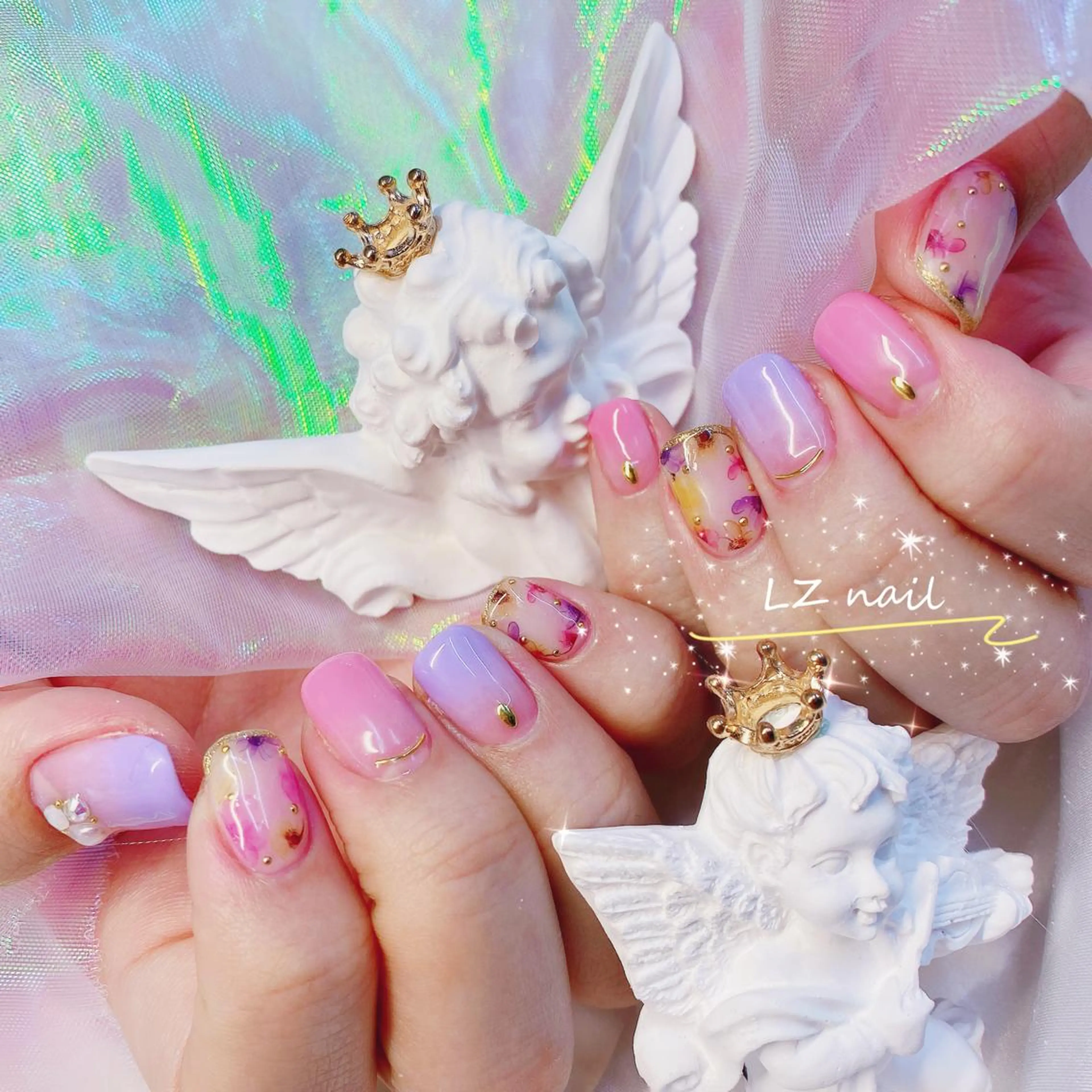 【ハンド】「初回オフあり無料」画像持ち込みOK🙆アート4本放題パーツ8粒付きカラ3色まで6480円の写真