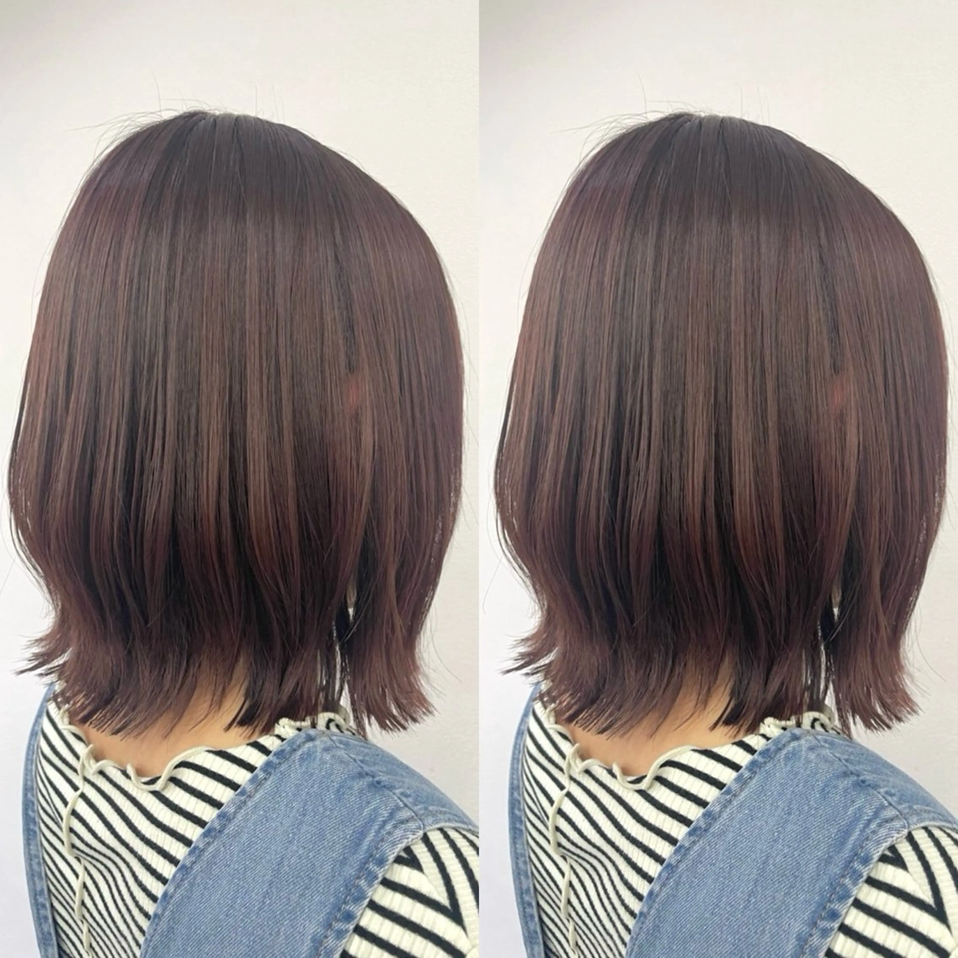 ミディアム カラー ブラウンカラー ピンクカラー ピンクブラウン ボブ くびれヘア ブリーチ無しダブル カラー🦕まどかのヘアスタイル