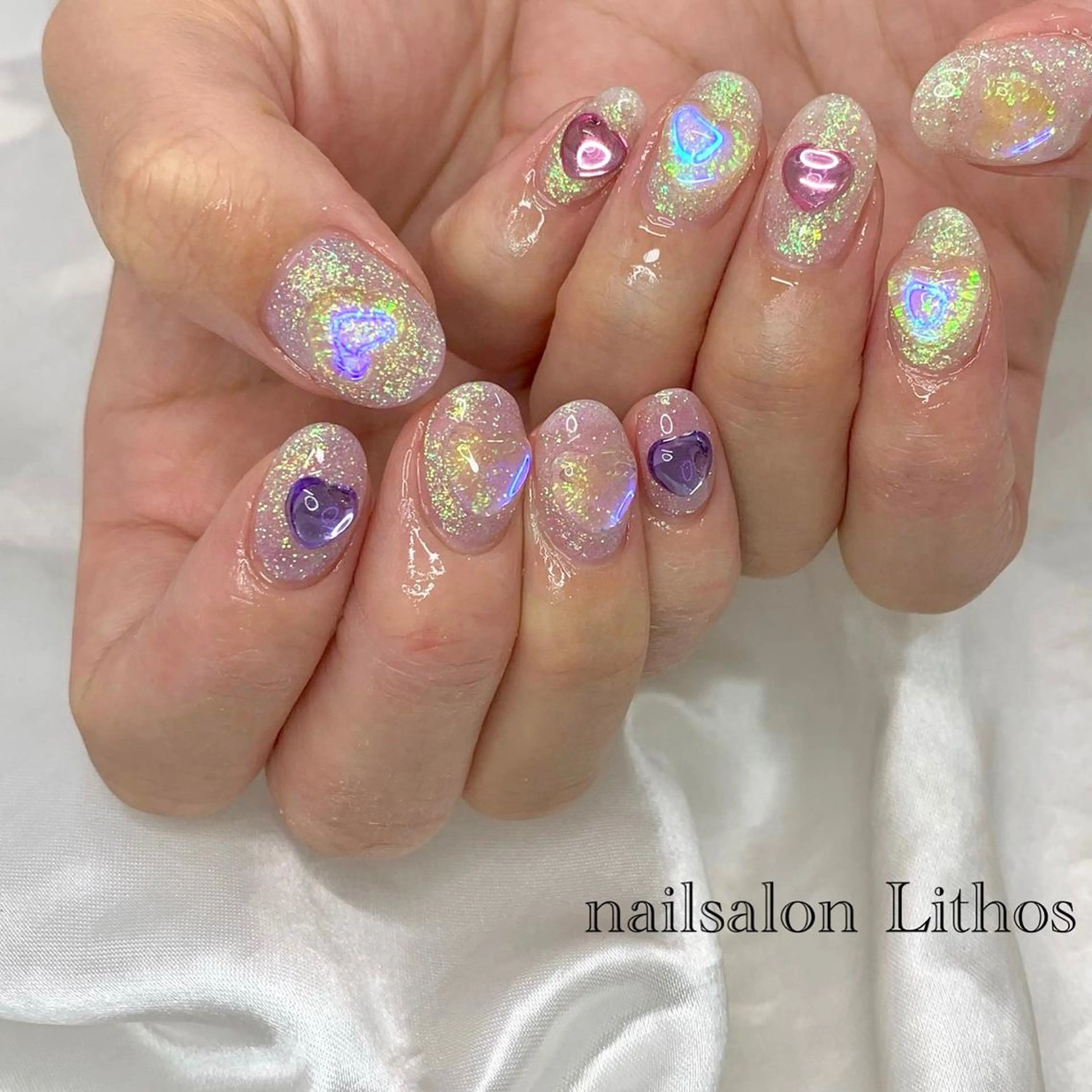 ネイル ハート ハンドネイル nailsalon Lithos所属・nailsalon Recontreのネイルデザイン
