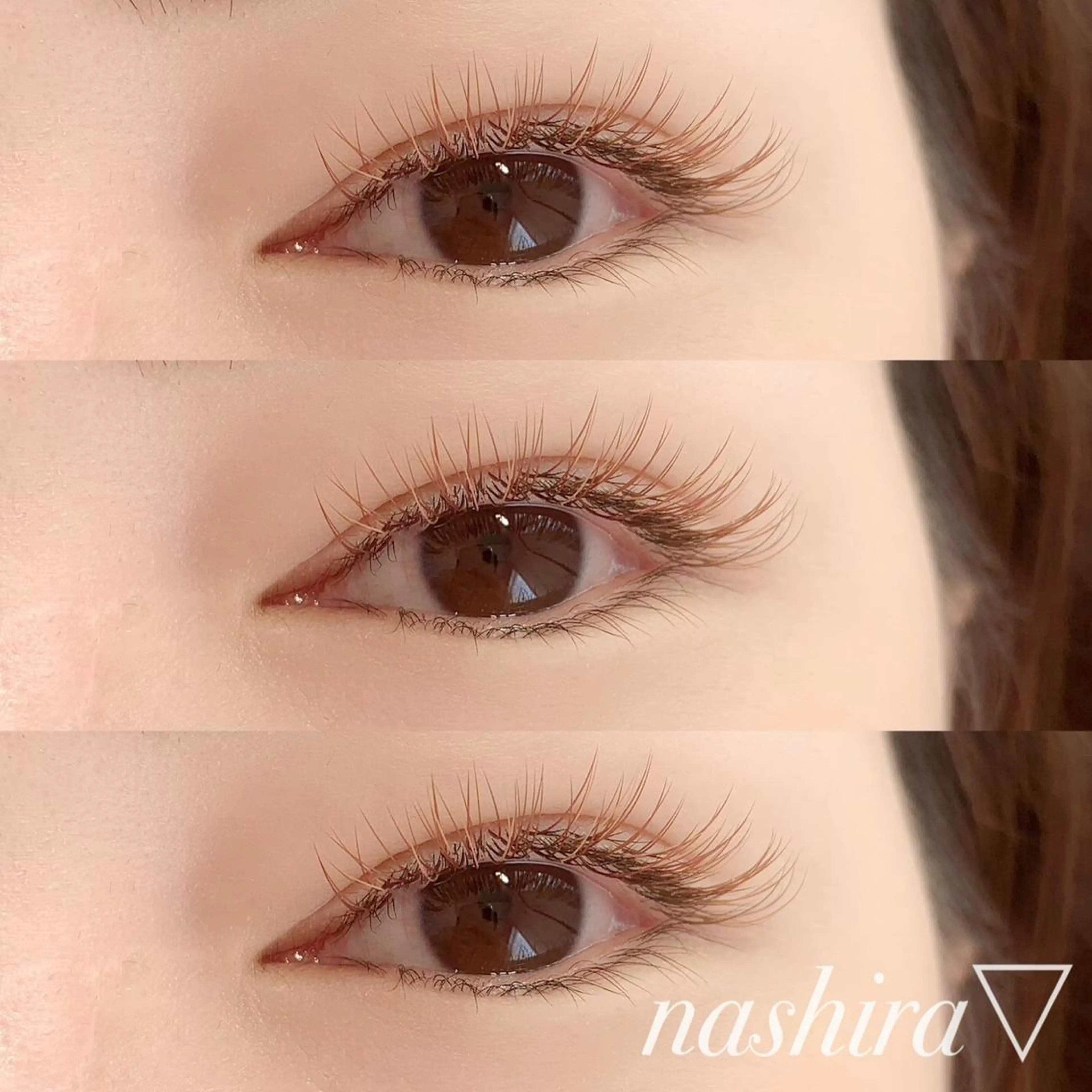 マツエク・マツパ Cカール カラーマツエク 目尻長め ナチュラル マツエク nashira -ナシラ- 恵比寿のマツエク・マツパデザイン