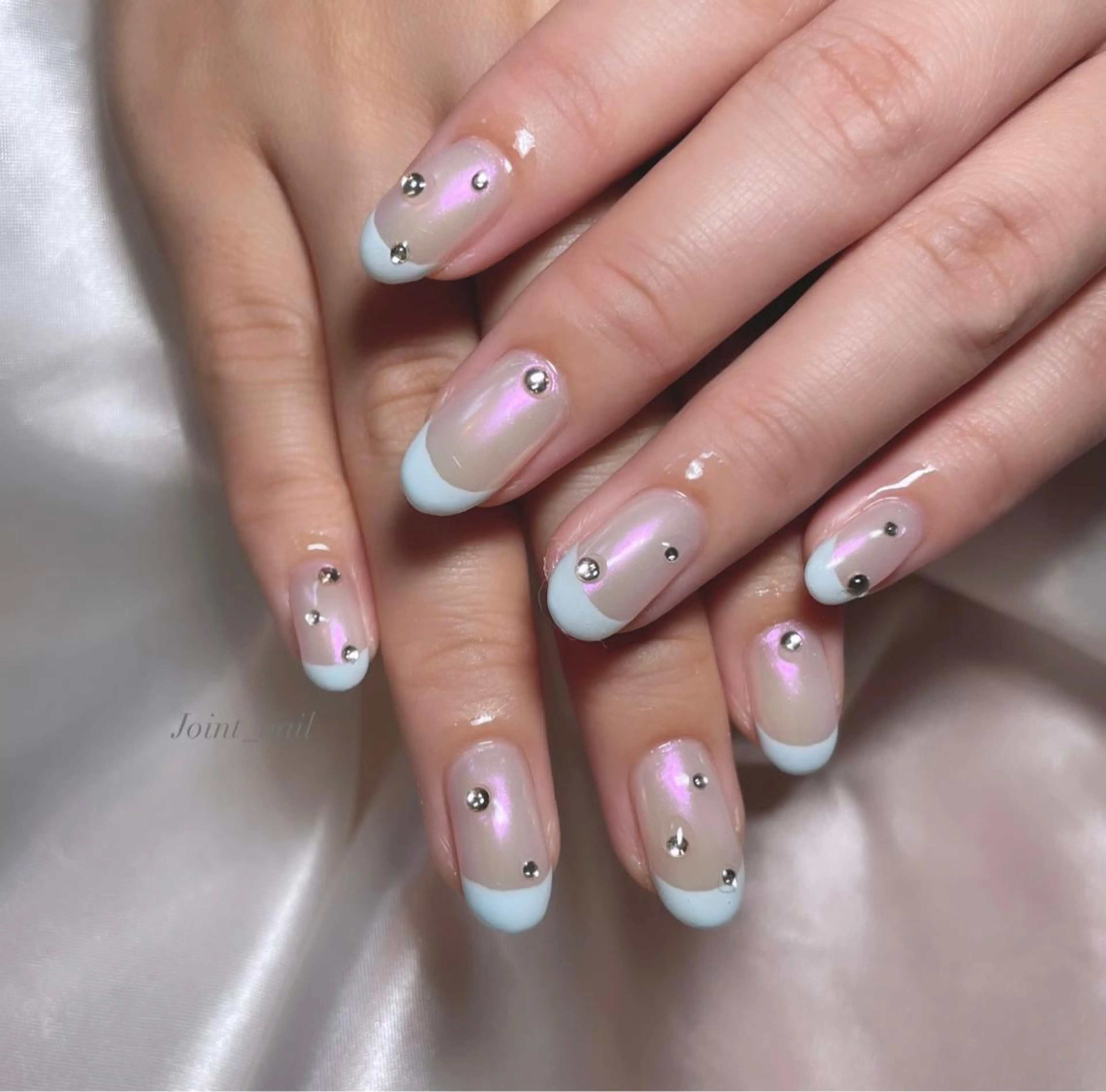 ネイル ブルー 持ち込み ストーンネイル Joint_ nailのネイルデザイン
