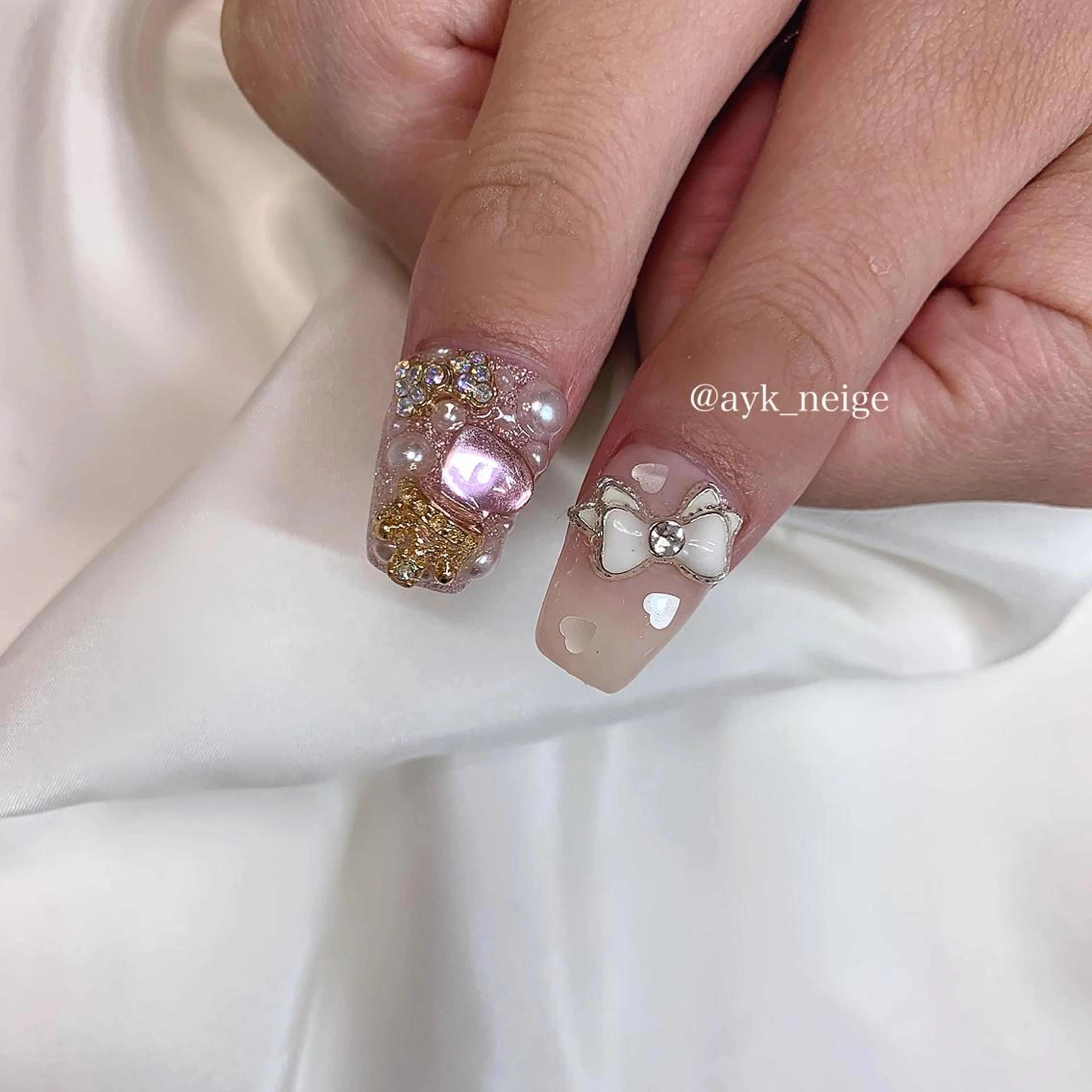 ネイル オーロラネイル フットネイル ハート キラキラネイル 韓国ネイル n'eige nail所属・大谷 綾香のネイルデザイン