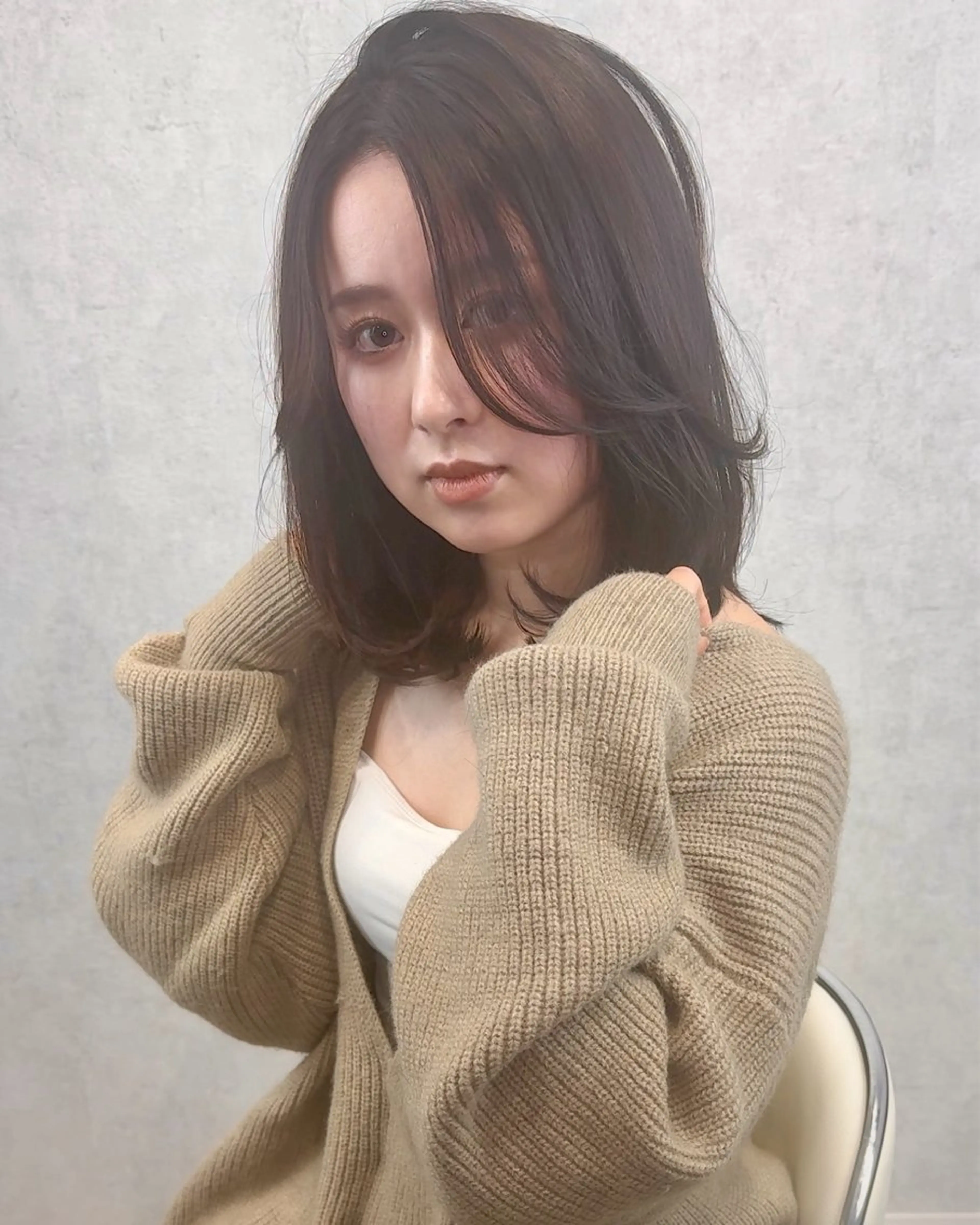 ミディアム カラー ヘアアレンジ 韓国風ヘア レイヤーカット トリートメント ワンホンヘア カット ヘアカラー トリートメント アンドウ ユウ/ レイヤーカット/韓国のヘアスタイル