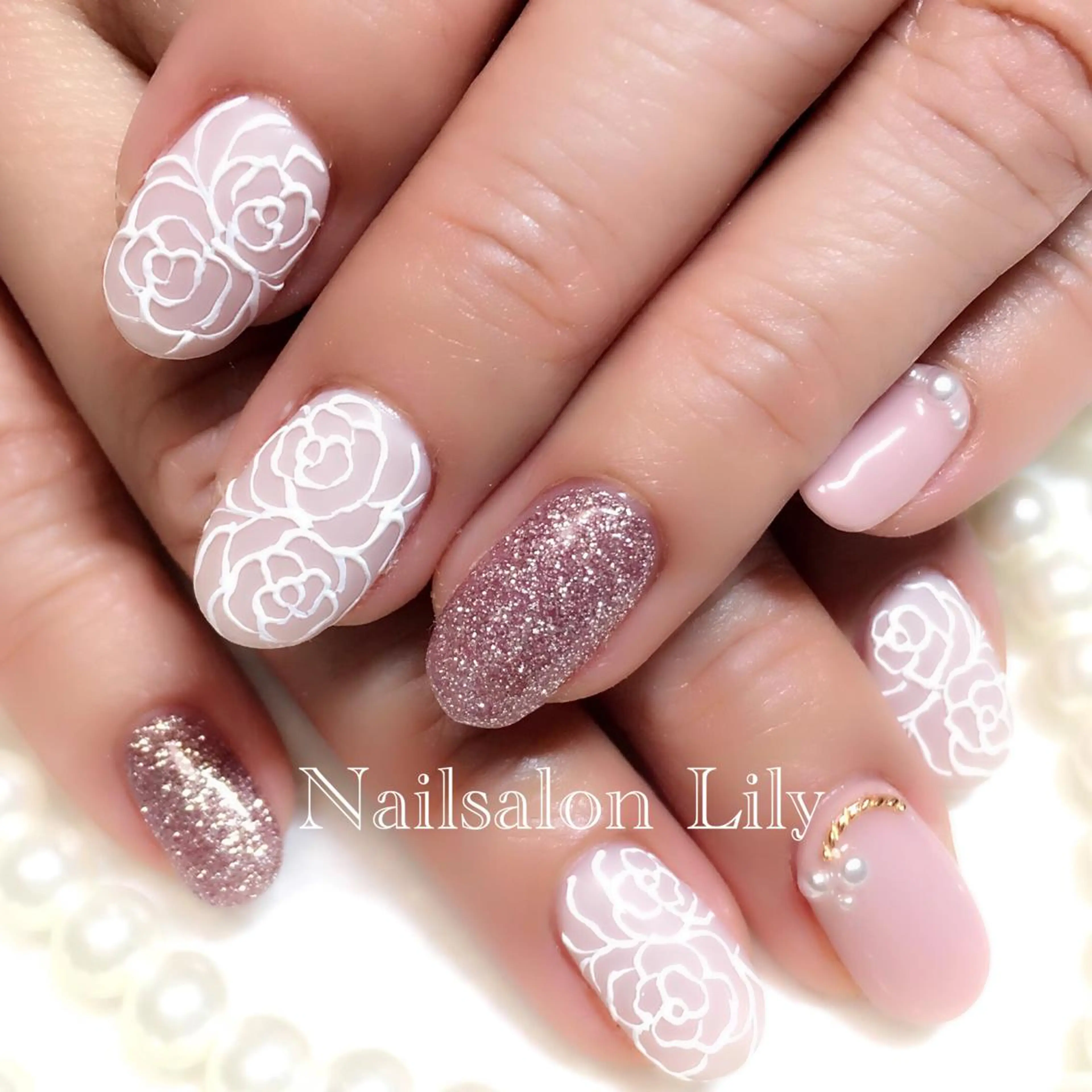 ネイル フラワーネイル レース Nailsalon Lilyのネイルデザイン