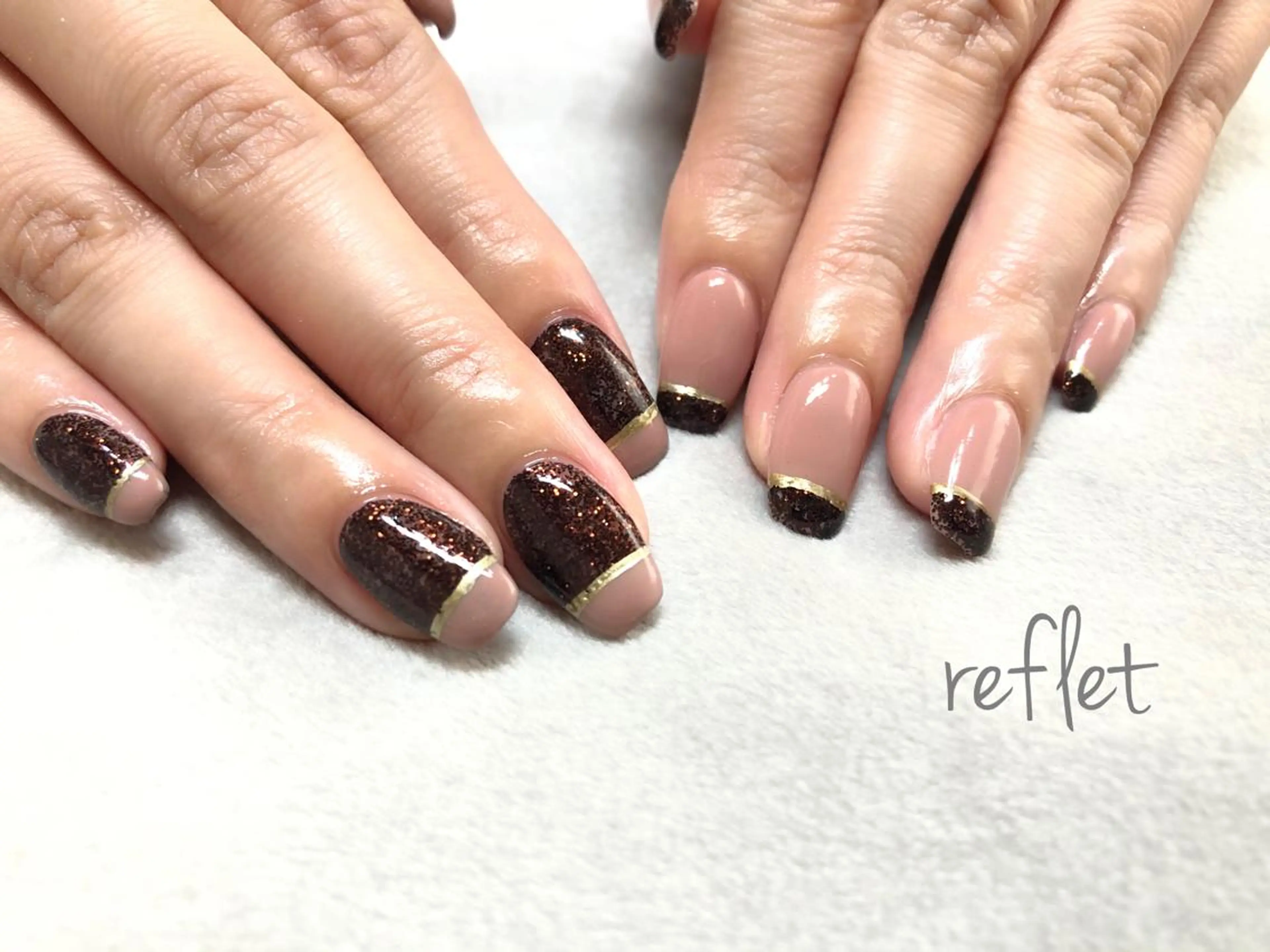 ネイル ブラウン フレンチネイル ハンドネイル reflet nailのネイルデザイン