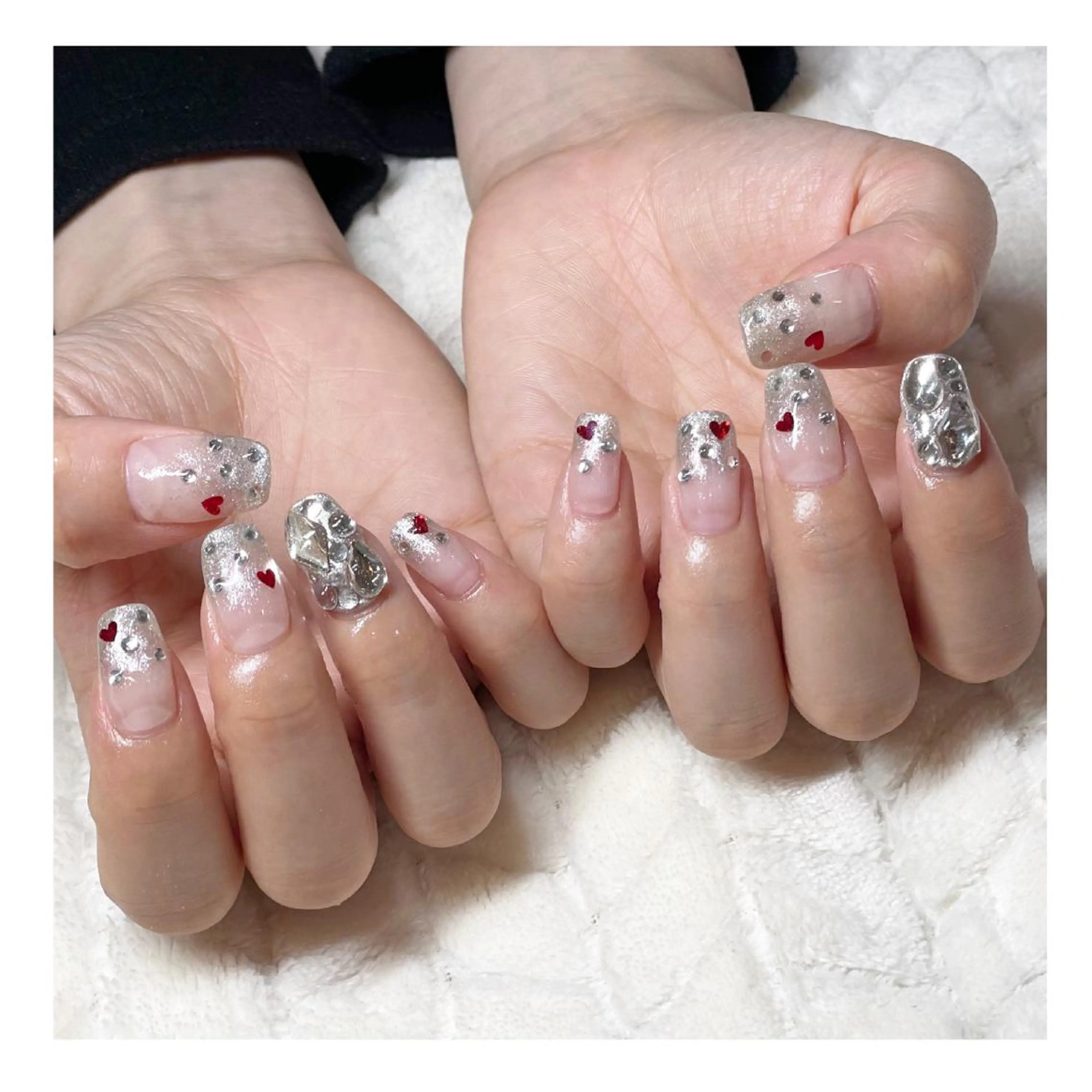 ネイル アートネイル ジェルネイル グラデーション ハート シルバー ハンドネイル LaLa Peach 福岡のマツエク・マツパデザイン