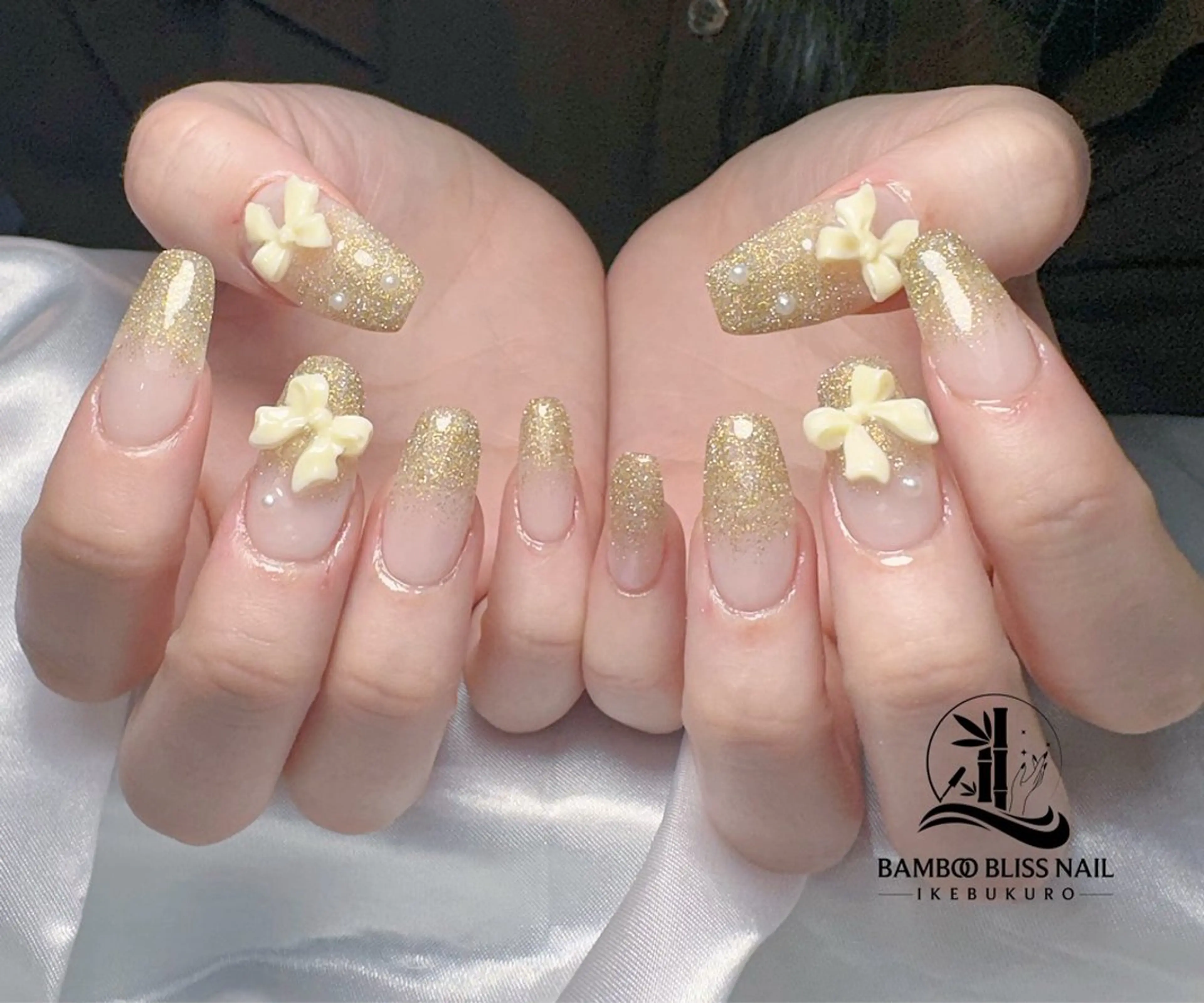 ネイル グラデーション リボン BAMBOO BLISS 研修用のネイルデザイン