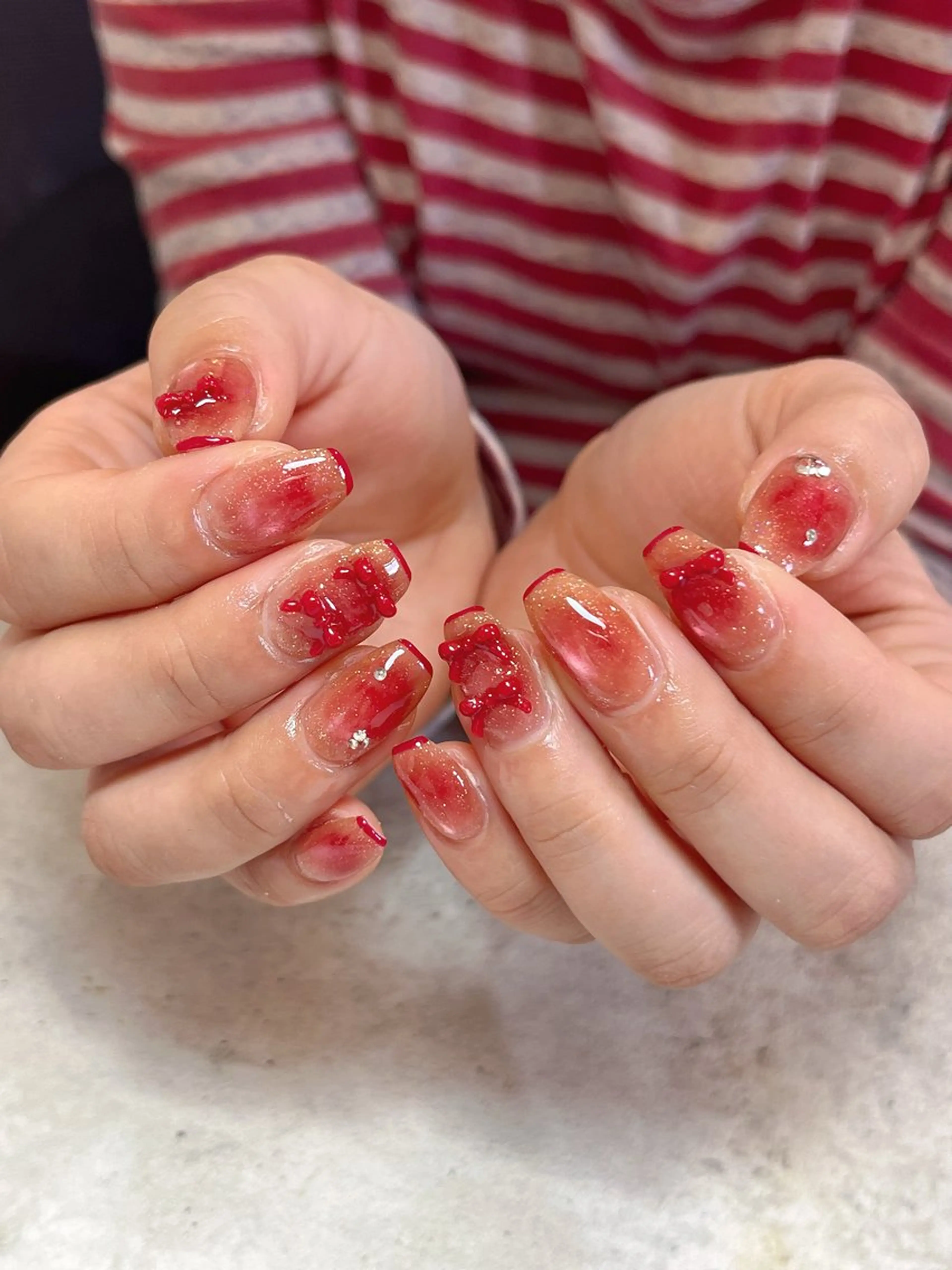 ネイル チークネイル リボン 春ネイル ハンドネイル r.nailBY α 大阪福島区/岸本🧸のネイルデザイン