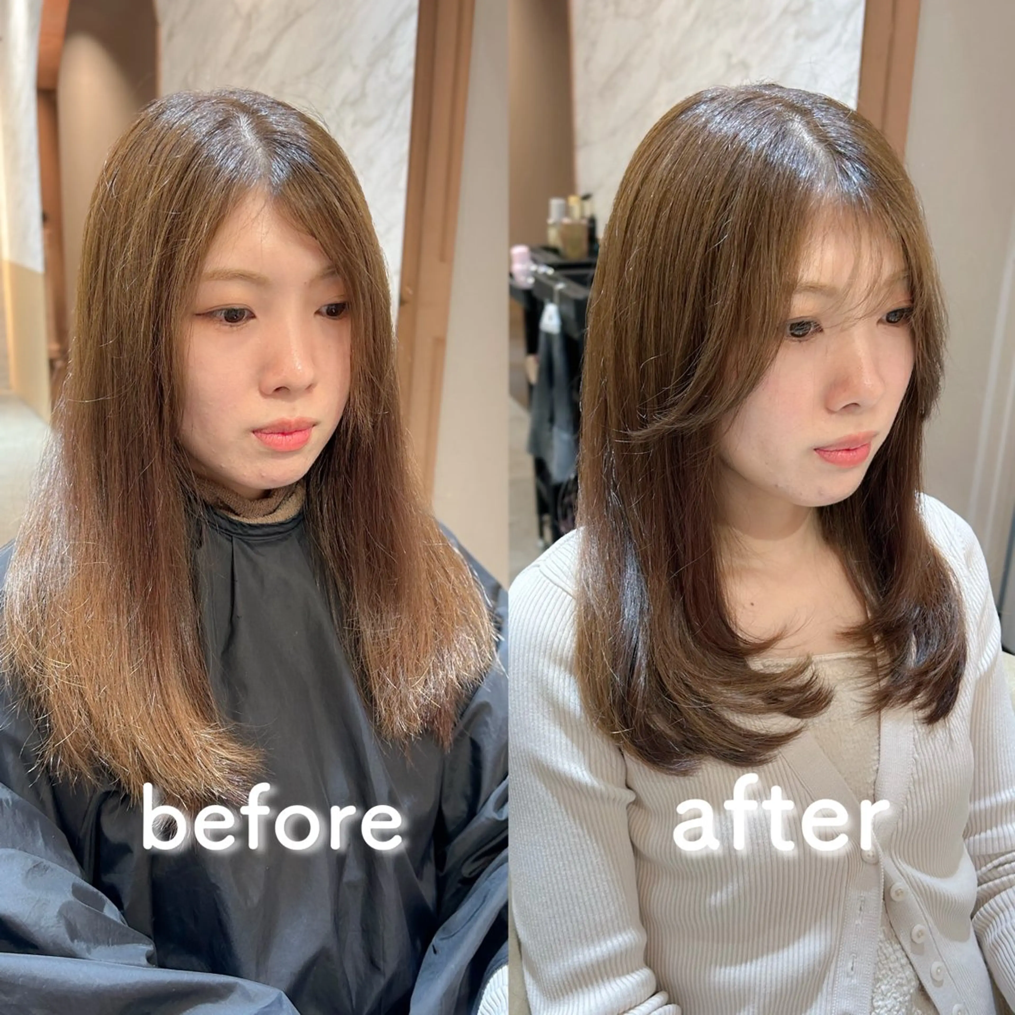 セミロング レイヤーカット ハッシュカット/韓国 レイヤー/カハナのヘアスタイル