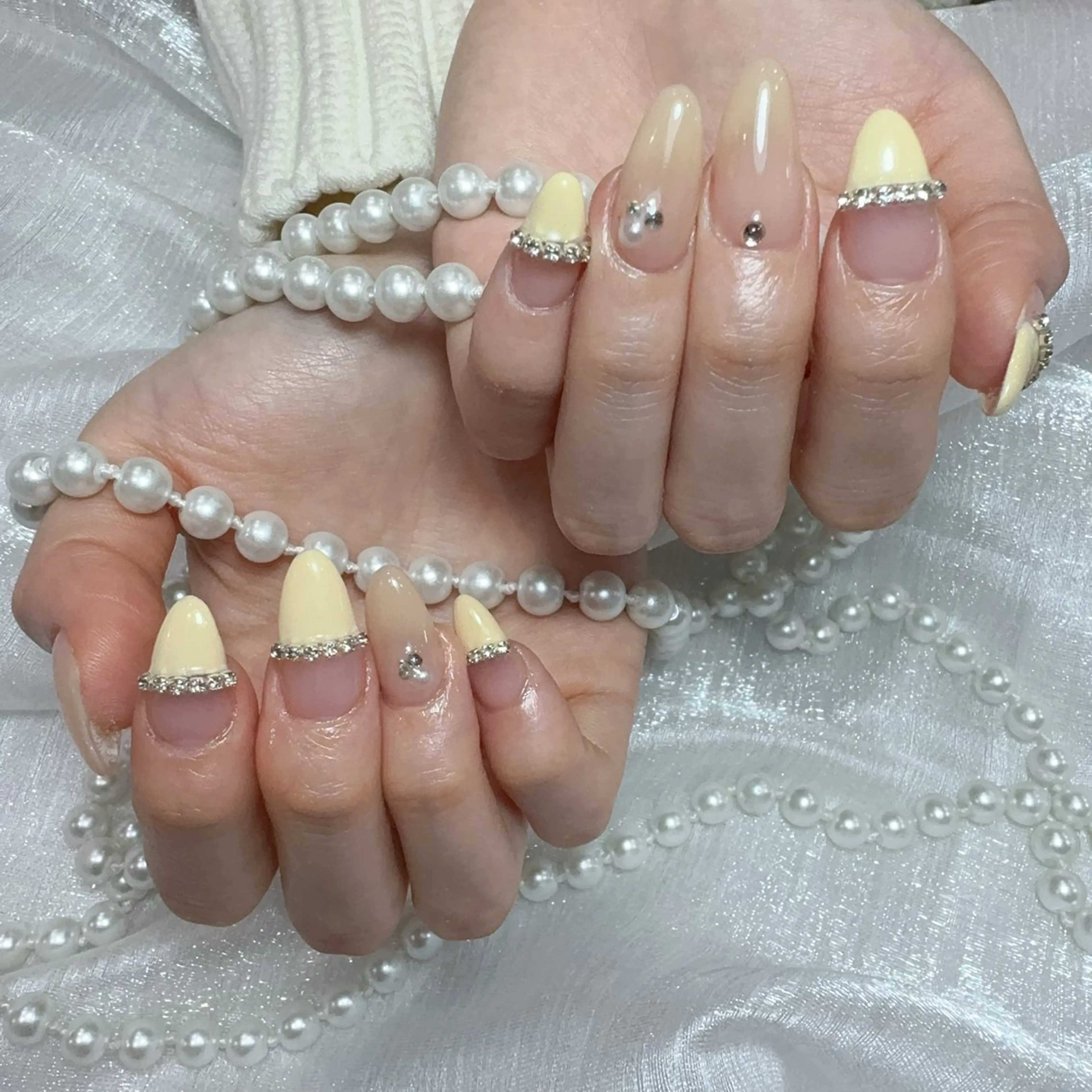 ネイル アートネイル フラッシュネイル フレンチネイル ジェルネイル ガラスフレンチ You&Me Yukiのネイルデザイン