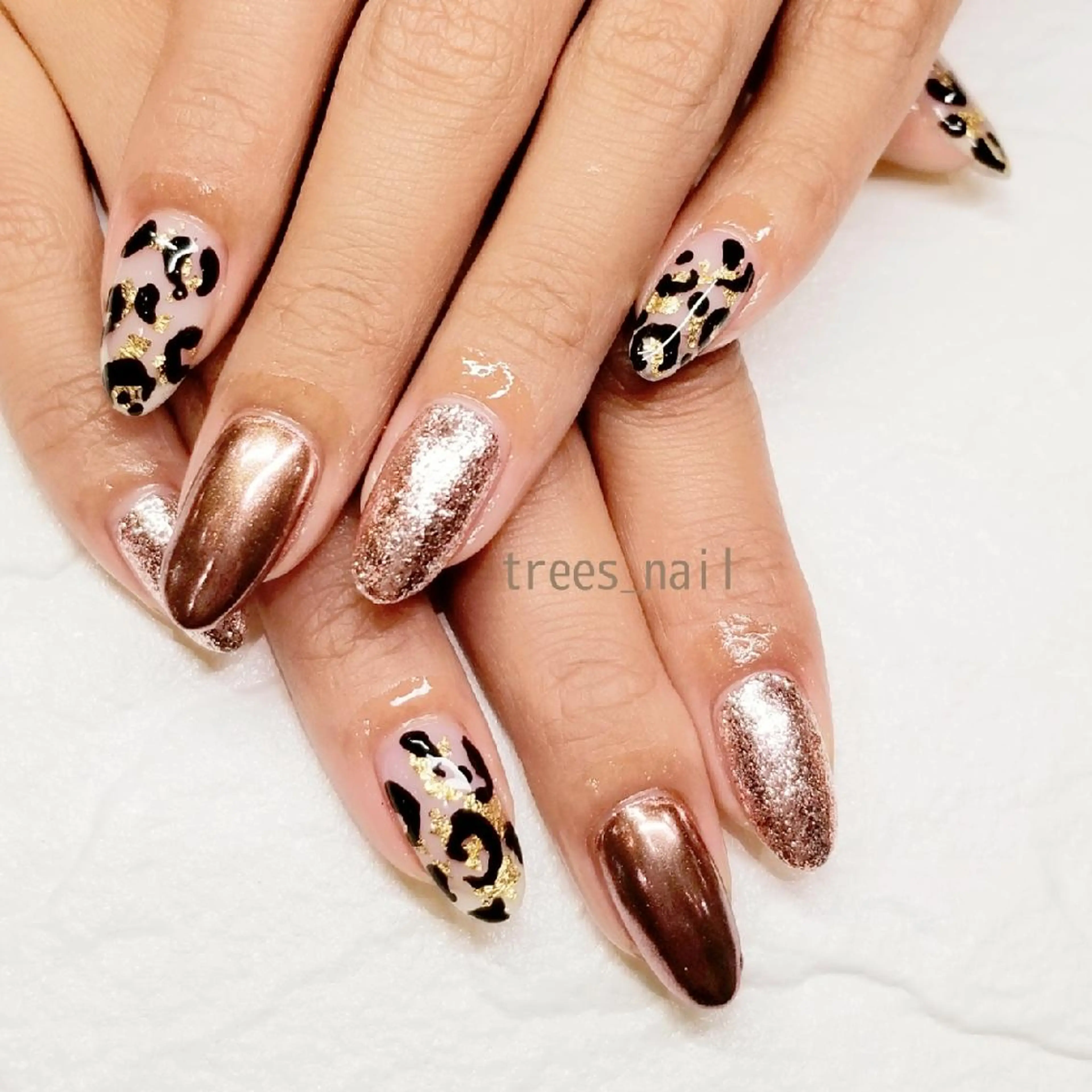 ネイル アニマル柄 クリアネイル ミラーネイル trees_ nailのネイルデザイン