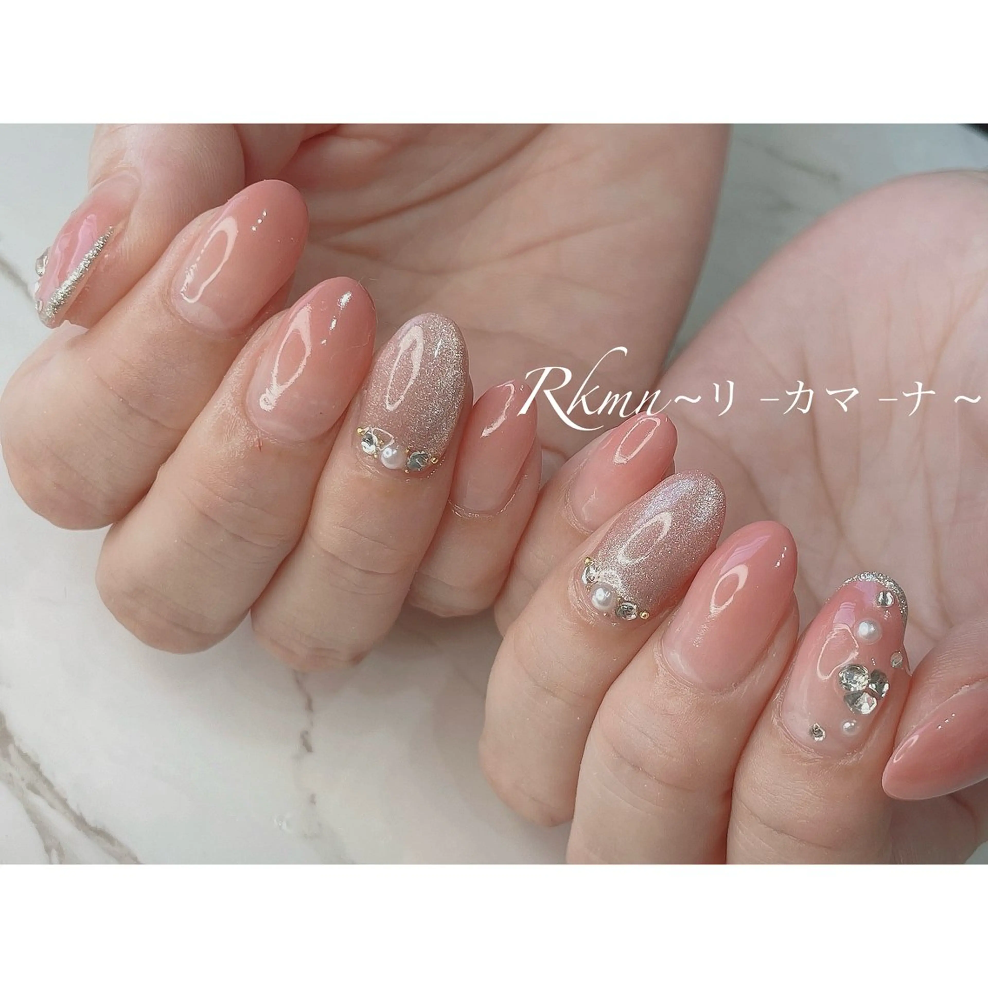 ネイル アートネイル グラデーション マグネットネイル ピンク 春ネイル ハンドネイル フットネイル ハンドケア Rkmn ~リ-カマ-ナ~のネイルデザイン