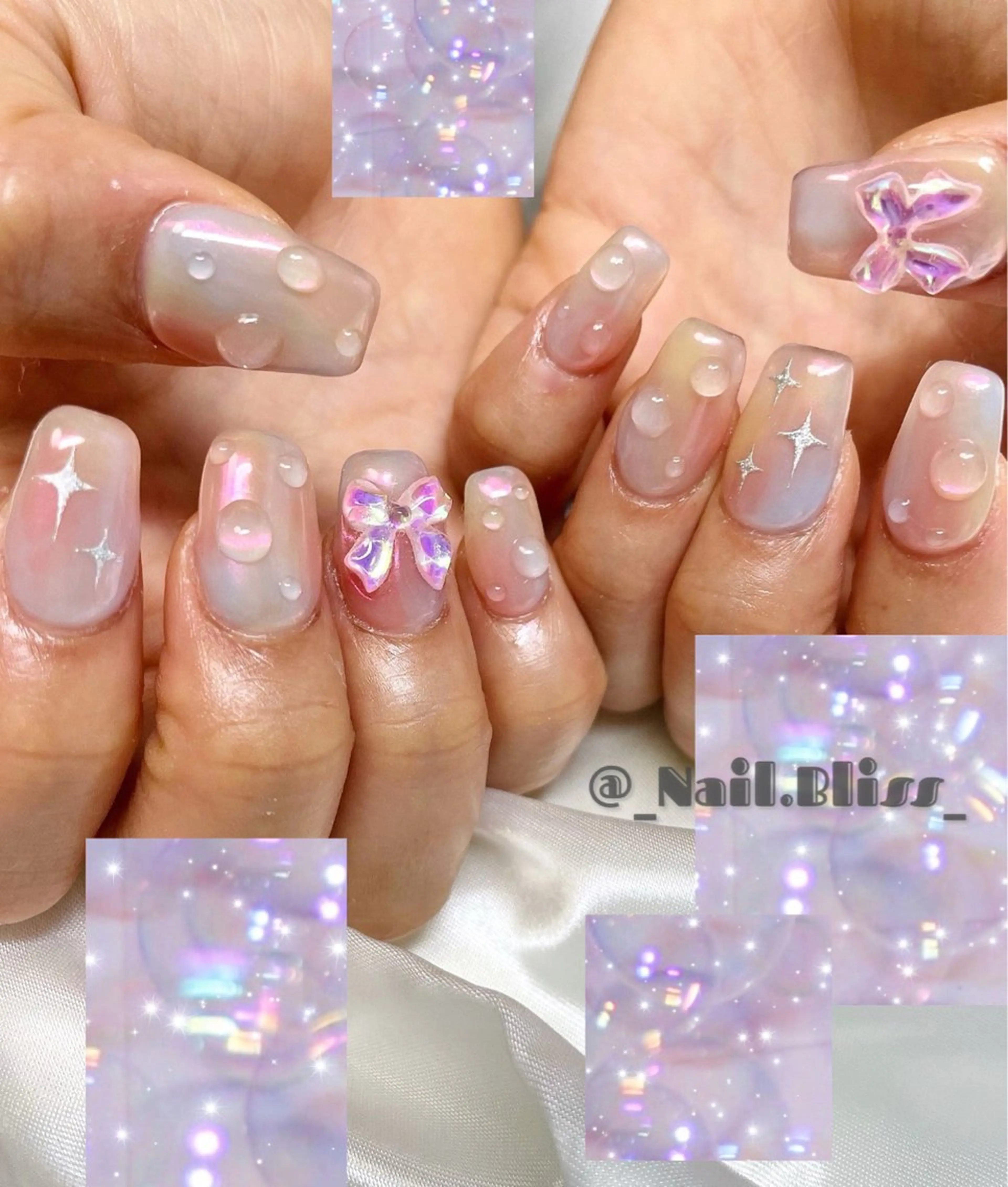 ネイル オーロラネイル 大理石ネイル(マーブル) 春ネイル ハンドネイル NAIL BLISSのネイルデザイン