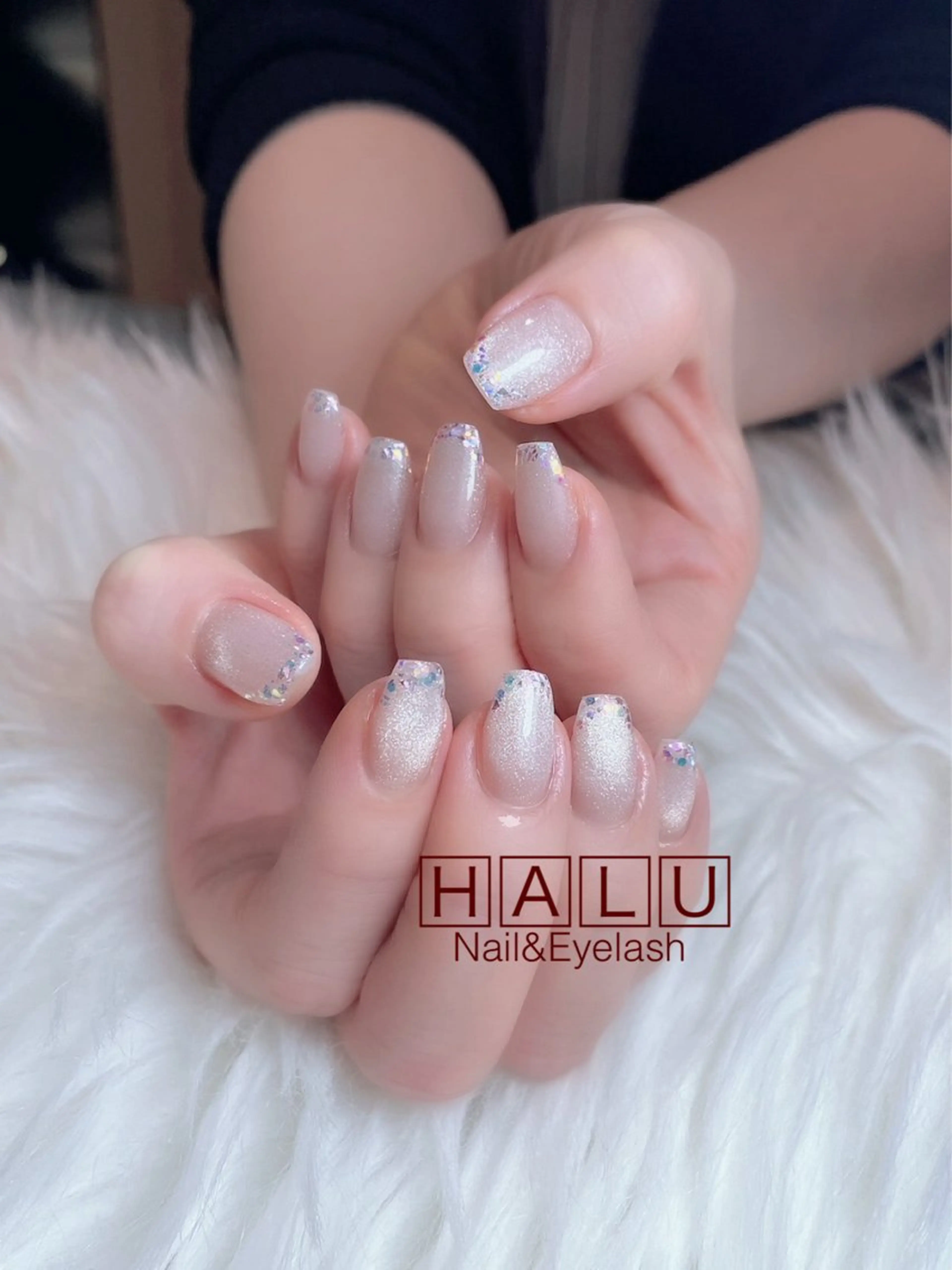 ネイル フレンチネイル キラキラネイル ラメ(グリッター) HALU ハルのネイルデザイン