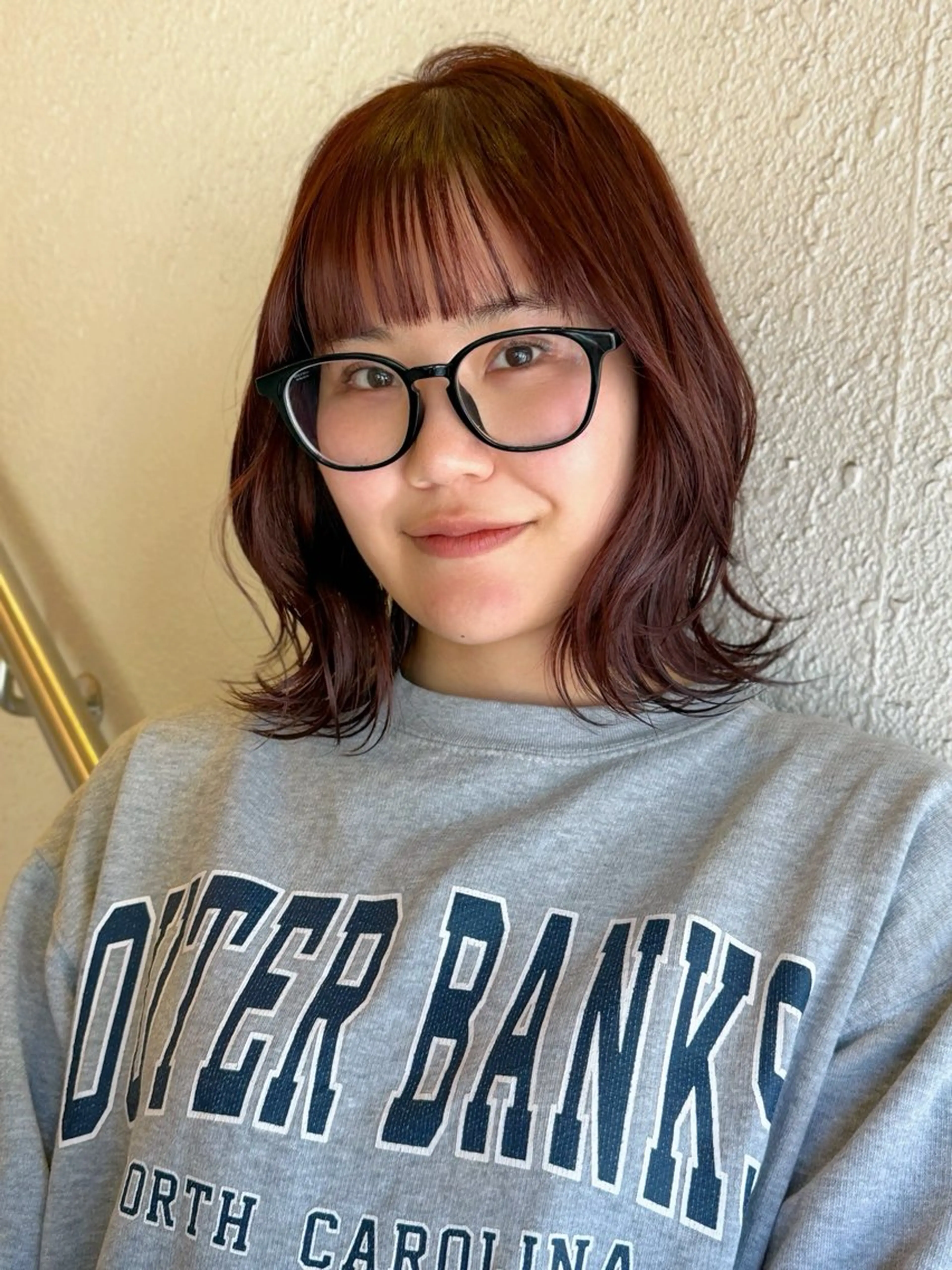 ミディアム カラー ブラウンカラー オレンジ オレンジブラウン くびれヘア 暖色/レイヤーカット /艶髪/髪質改善/のマツエク・マツパデザイン