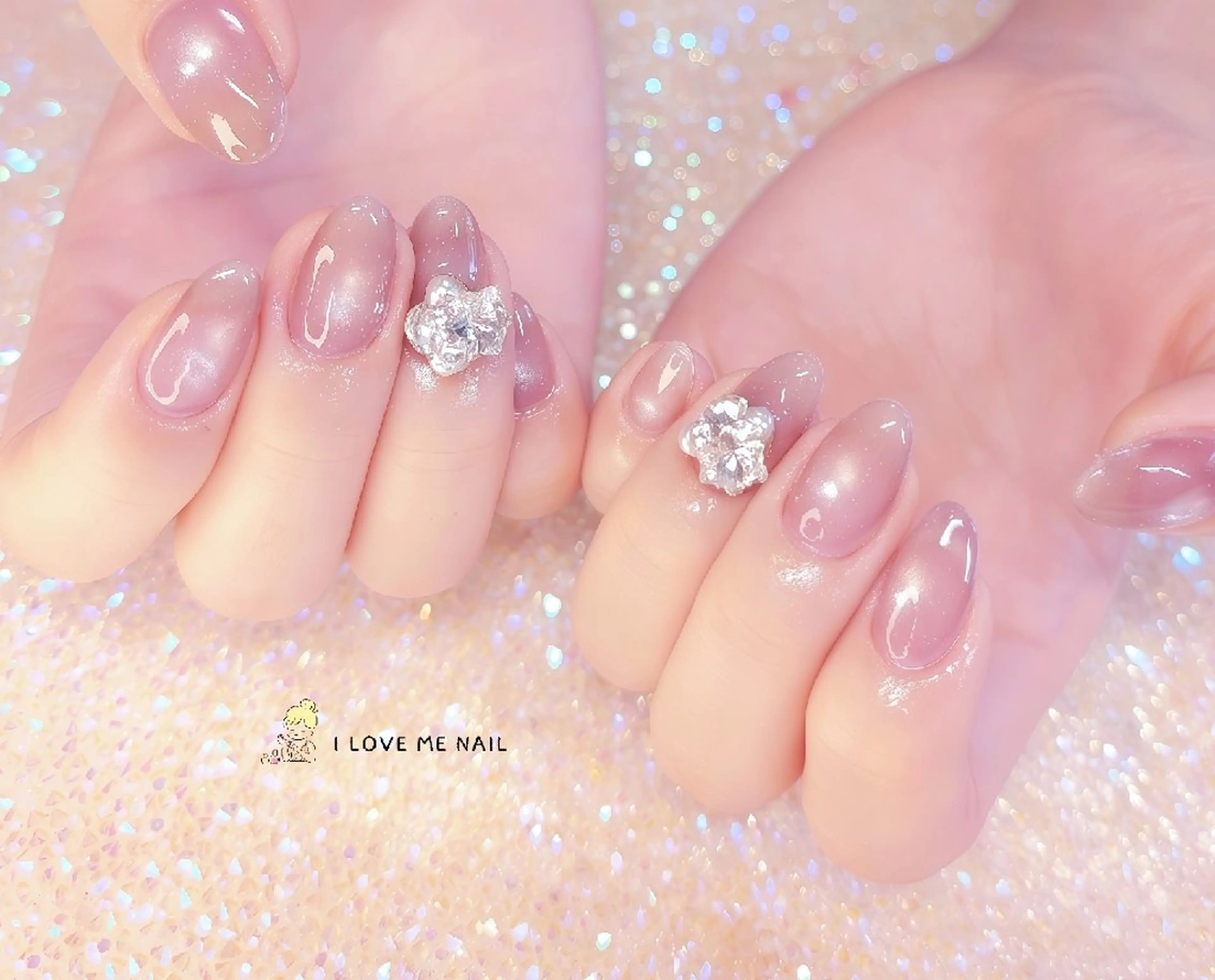 ネイル 長さ出し ハート 韓国ネイル マグネットネイル ニュアンスネイル ハンドネイル I LOVE ME  NAIL.｡.:*♡のネイルデザイン