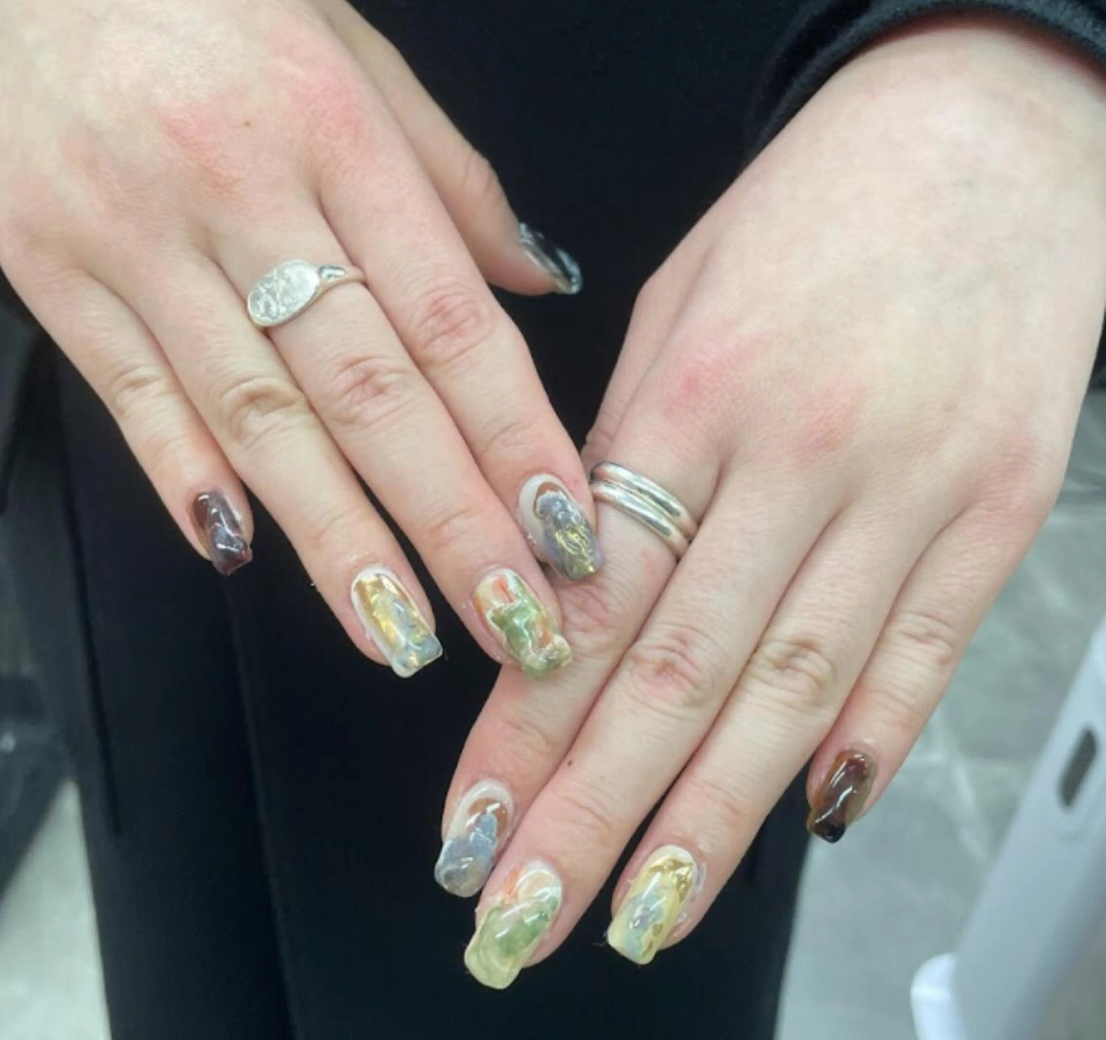 ネイル アートネイル ボルドー クリアネイル ジェルネイル ミラーネイル nailstudio eviz新宿店のネイルデザイン