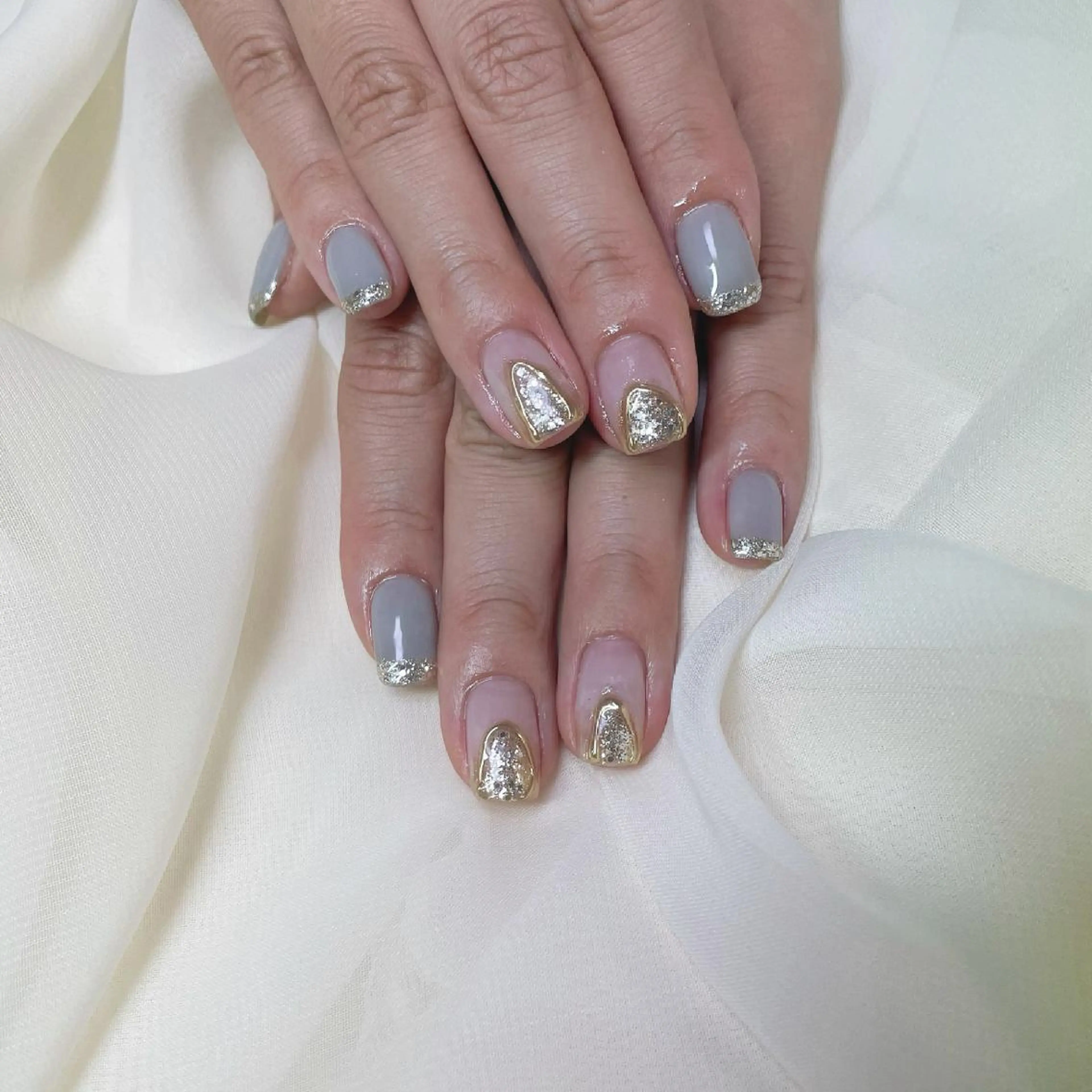 カラー ネイル アートネイル クリアネイル フレンチネイル ラメ(グリッター) 𓂃🦢Aurora Swan🌙𓂃のネイルデザイン