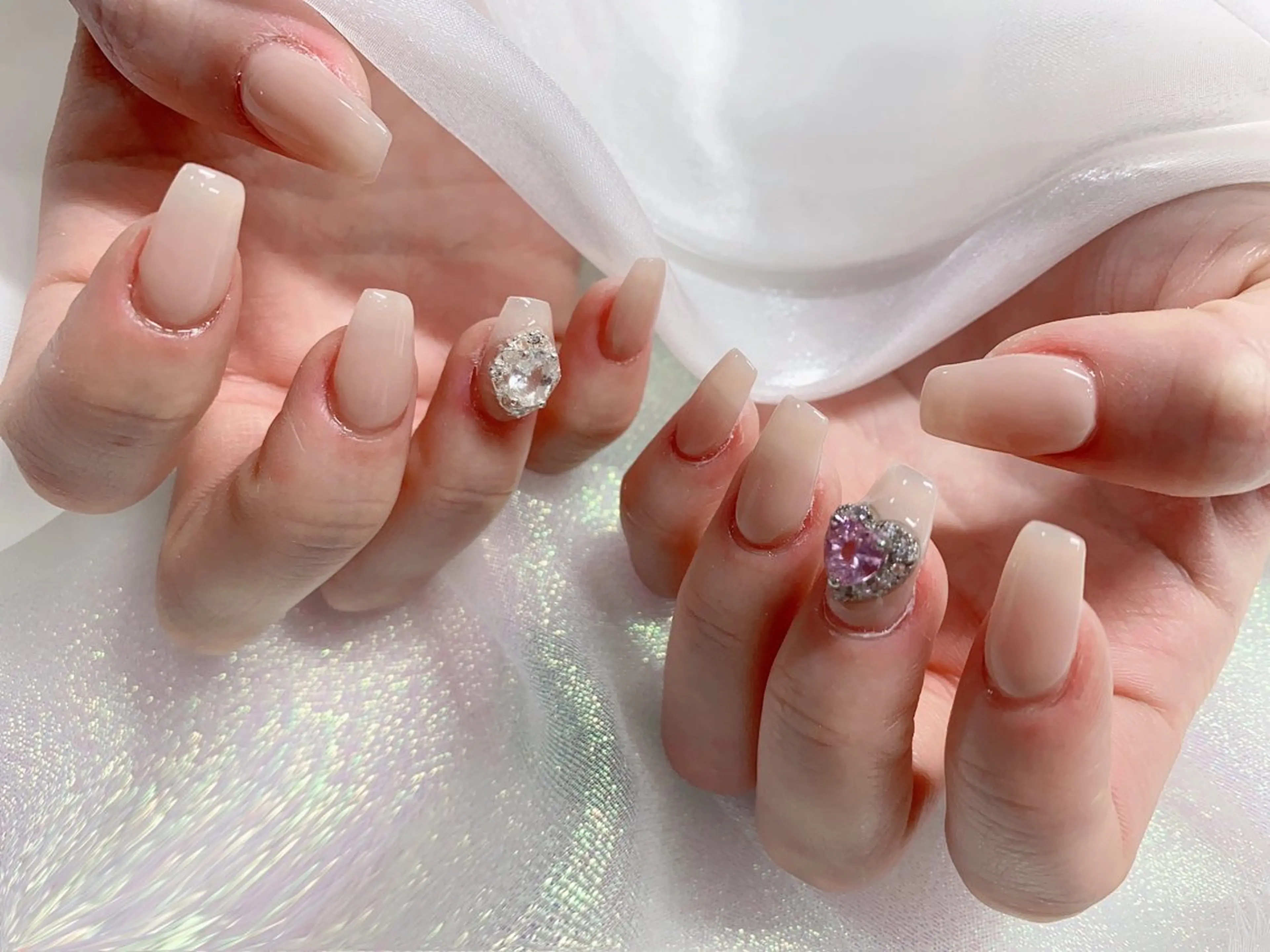 ネイル 長さ出し ジェルネイル キラキラネイル 大理石ネイル(マーブル) ニュアンスネイル Morpho nailのネイルデザイン