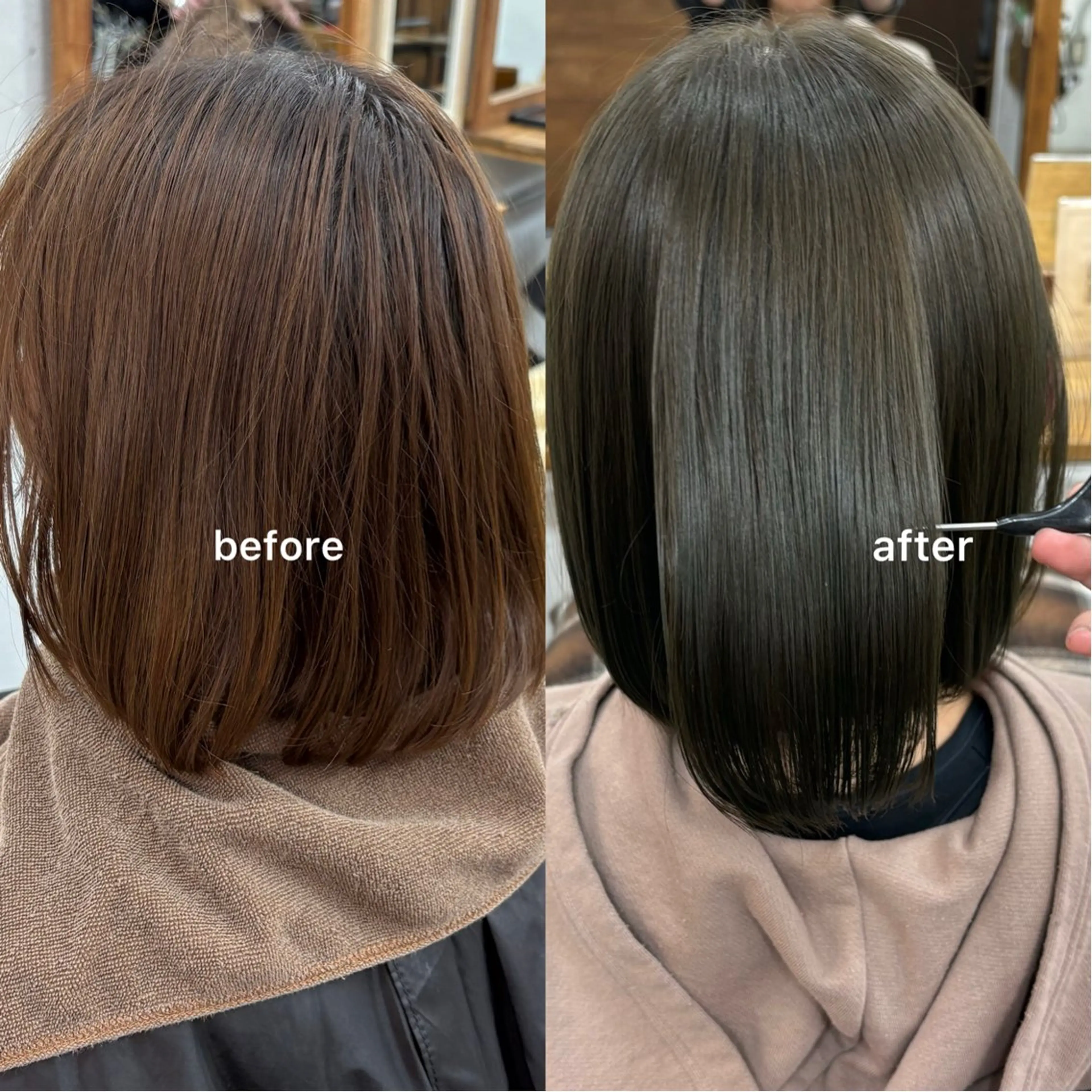 ミディアム カラー ベージュカラー ブリーチ 透明感カラー オリーブベージュ オレンジ ヘアカラー トリートメント Ricca所属・Hina🧵/恵比寿 中目黒/透明感カラーのヘアスタイル