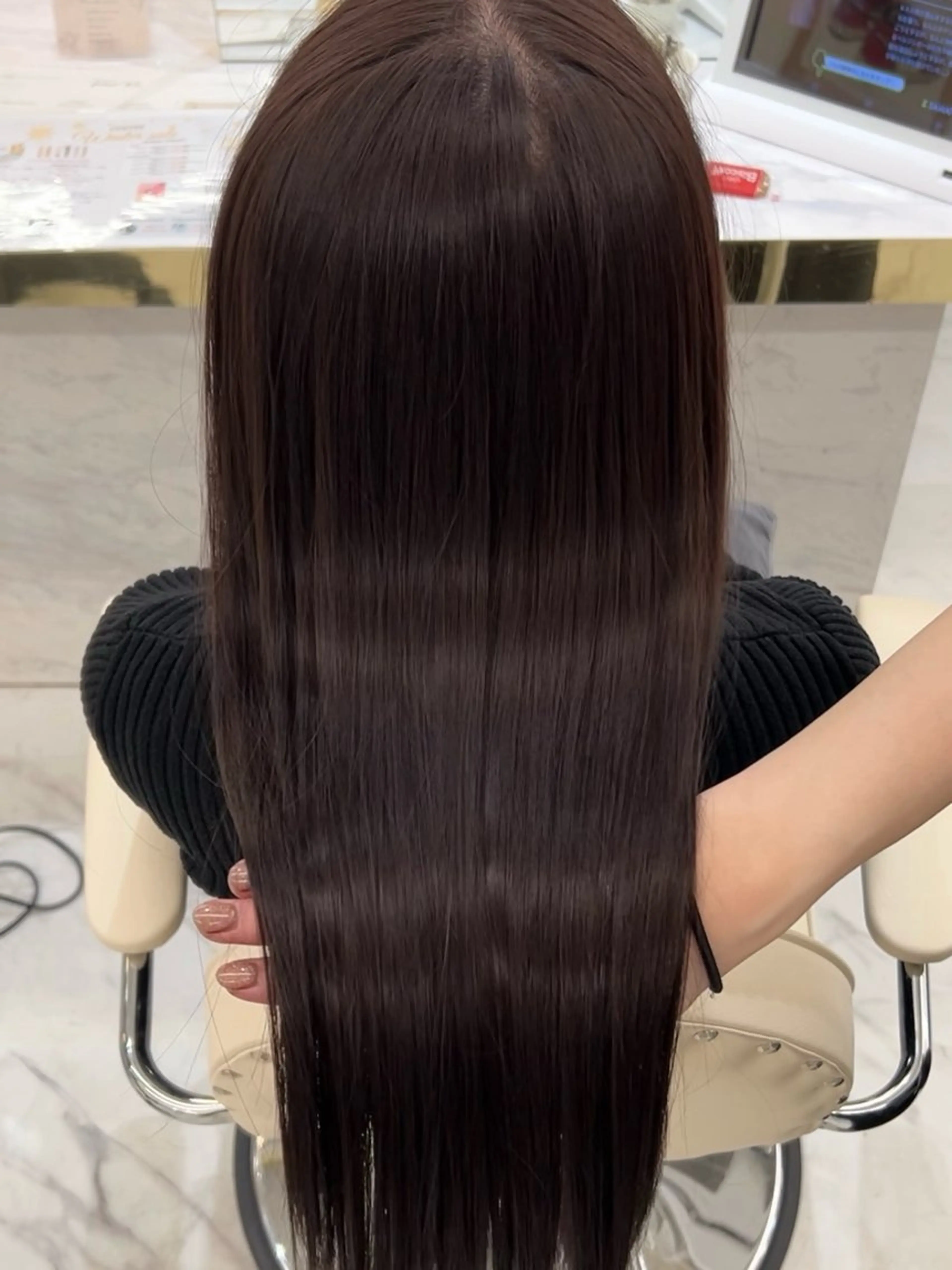 ロング カラー ヘアアレンジ 髪質改善 縮毛矯正 酸性ストレート カット ヘアカラー 縮毛矯正 トリートメント maoブリーチ無し 似合わせカラーのヘアスタイル