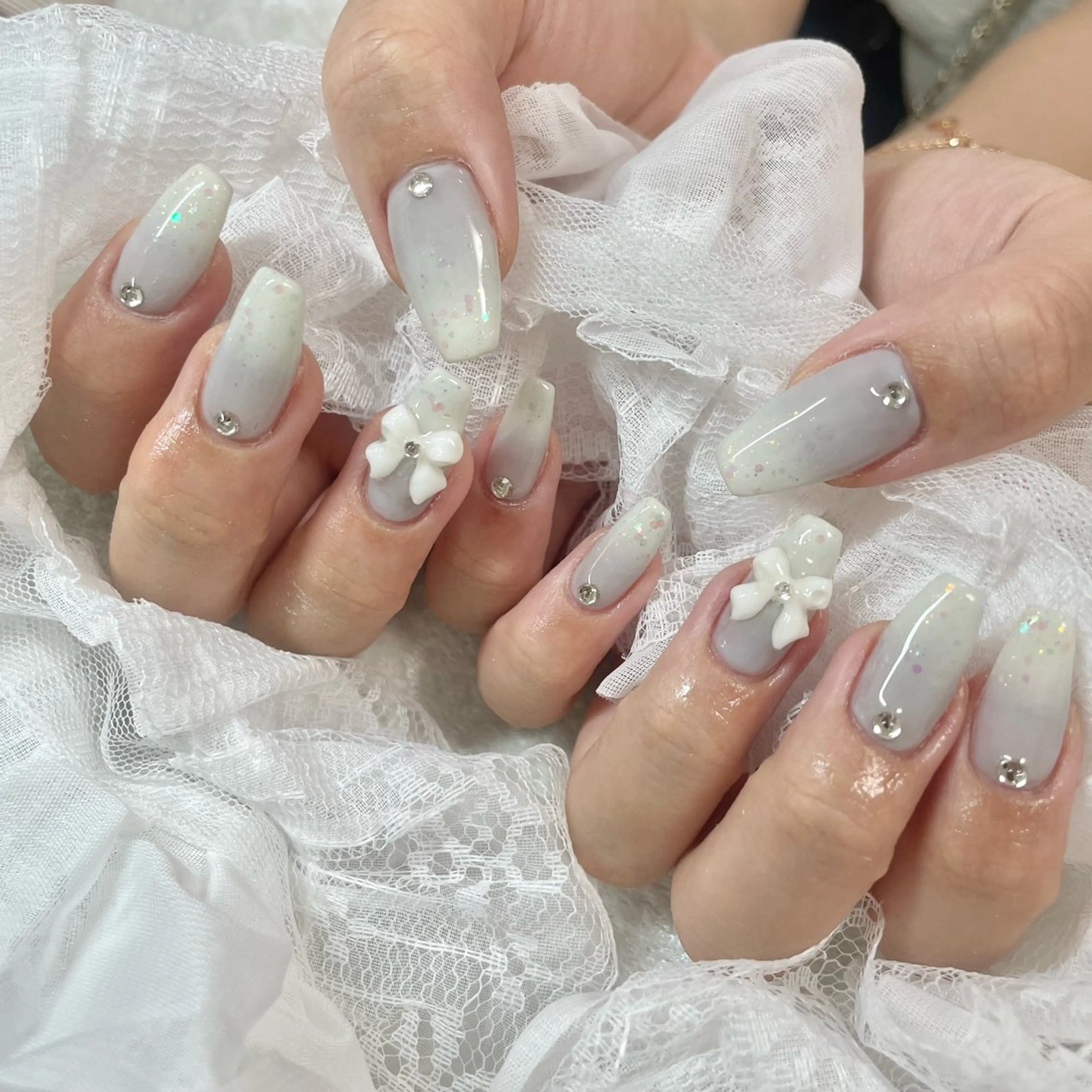 ネイル 韓国ネイル リボン 夏ネイル ワンホンネイル 🎀AYAKO 🎀中韓ネイルのネイルデザイン