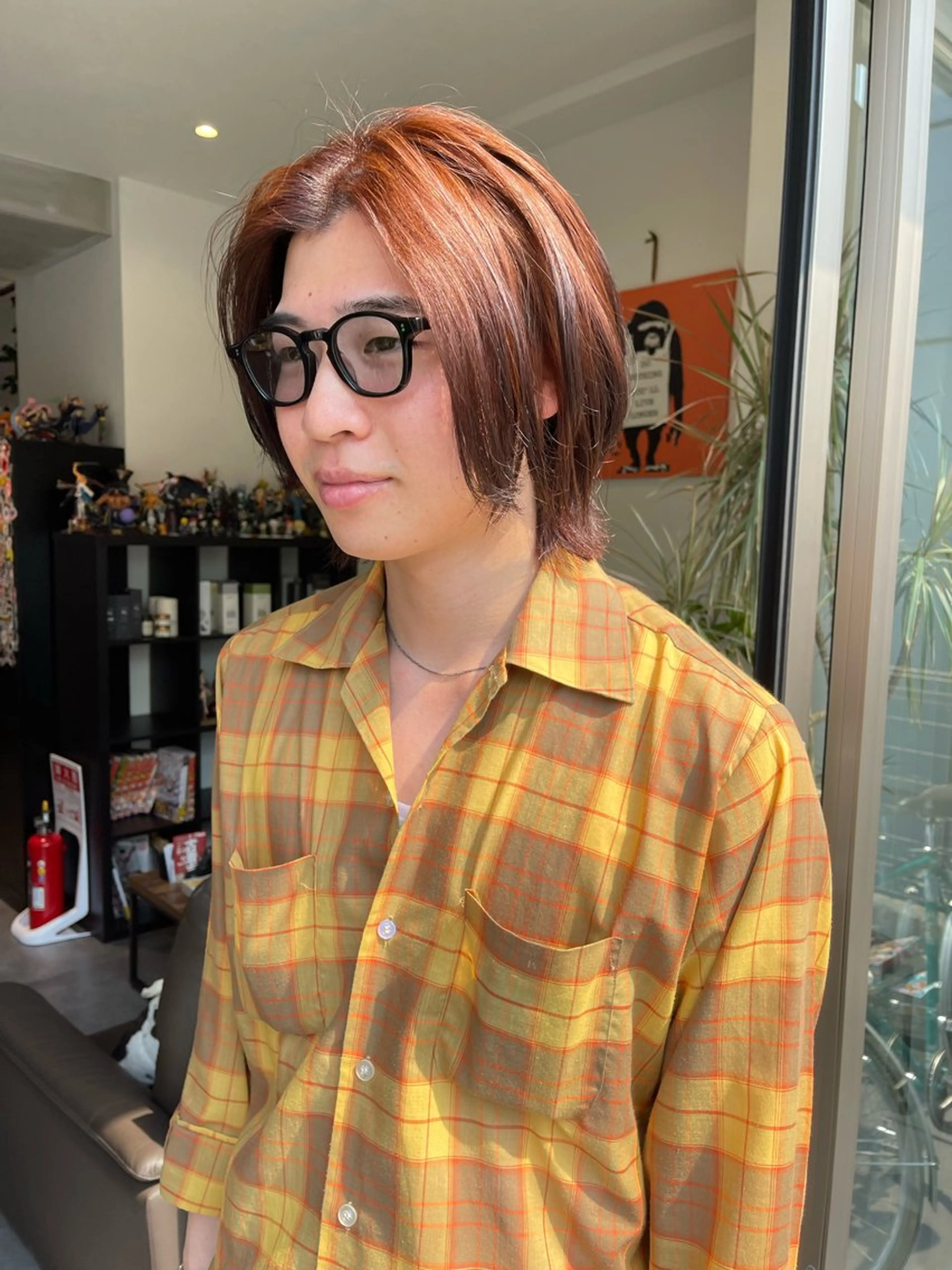 セミロング カラー メンズ ブラウンカラー オレンジ オレンジブラウン レイヤーカット カット ヘアカラー アトム/ウルフ パーマ/レイヤーのヘアスタイル