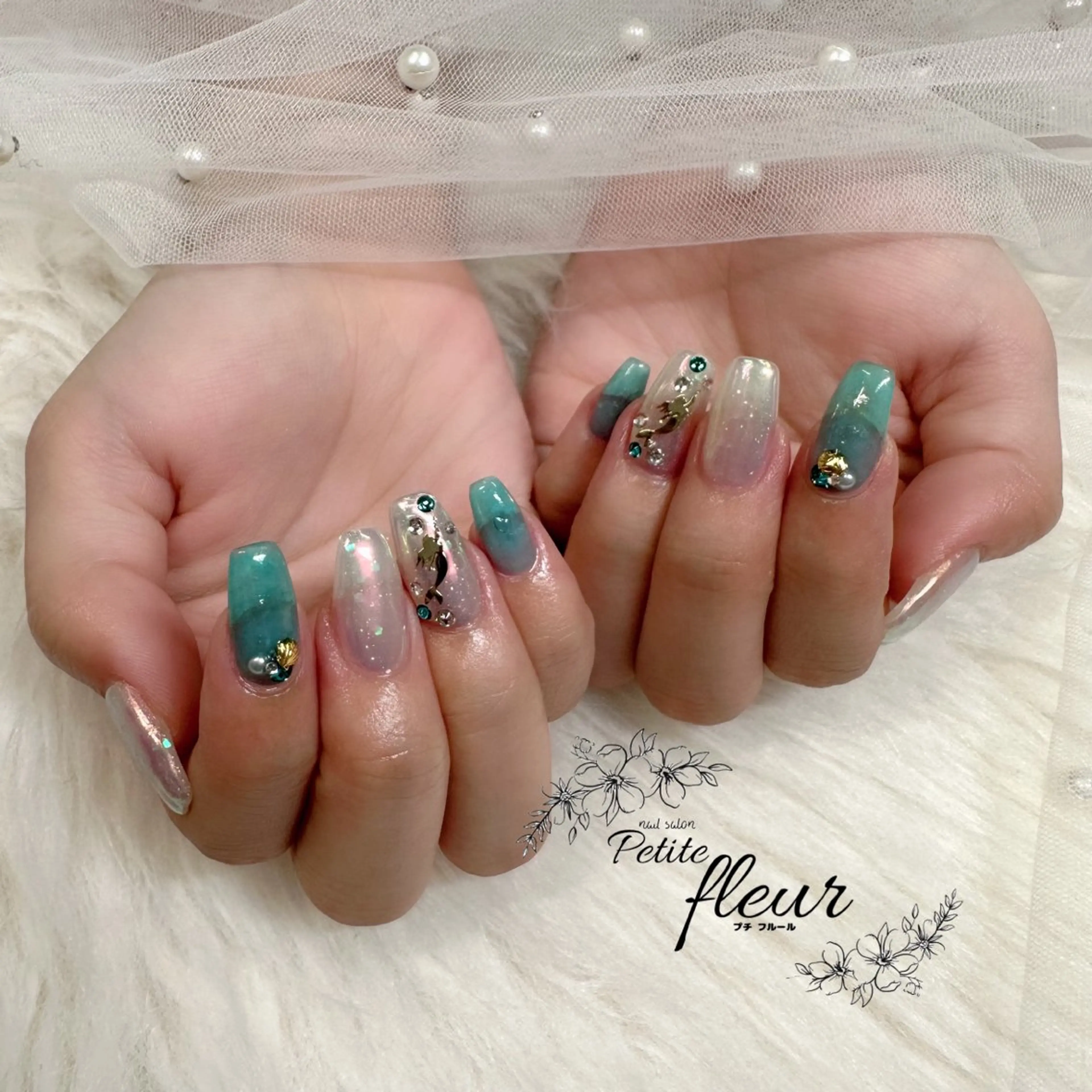 ネイル 氷ネイル・うるうるネイル 夏ネイル ❁⃘*。Petite fleur❁⃘*りさのネイルデザイン