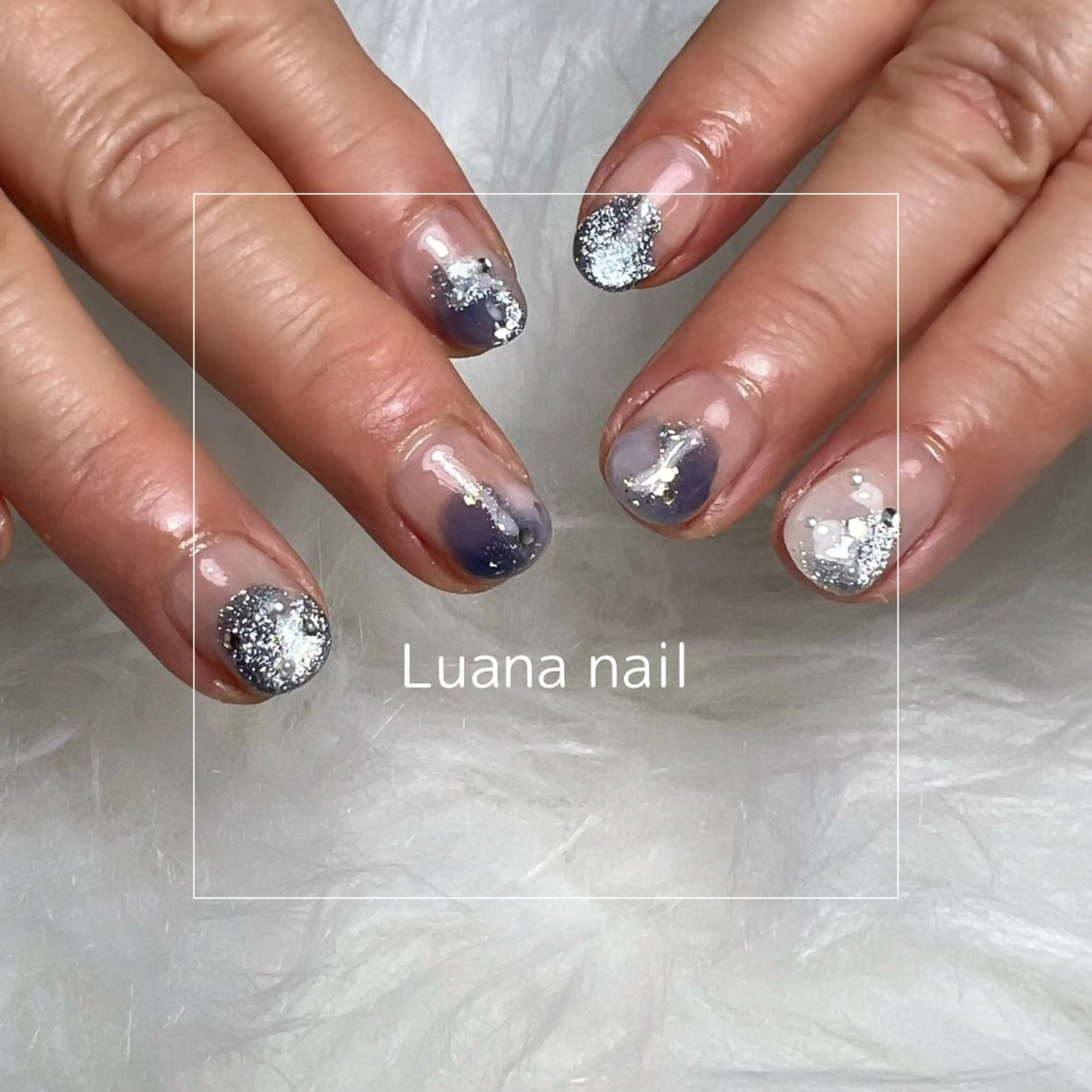 ネイル ブルー クリアネイル ネイビー ハンドネイル Luana nailのネイルデザイン