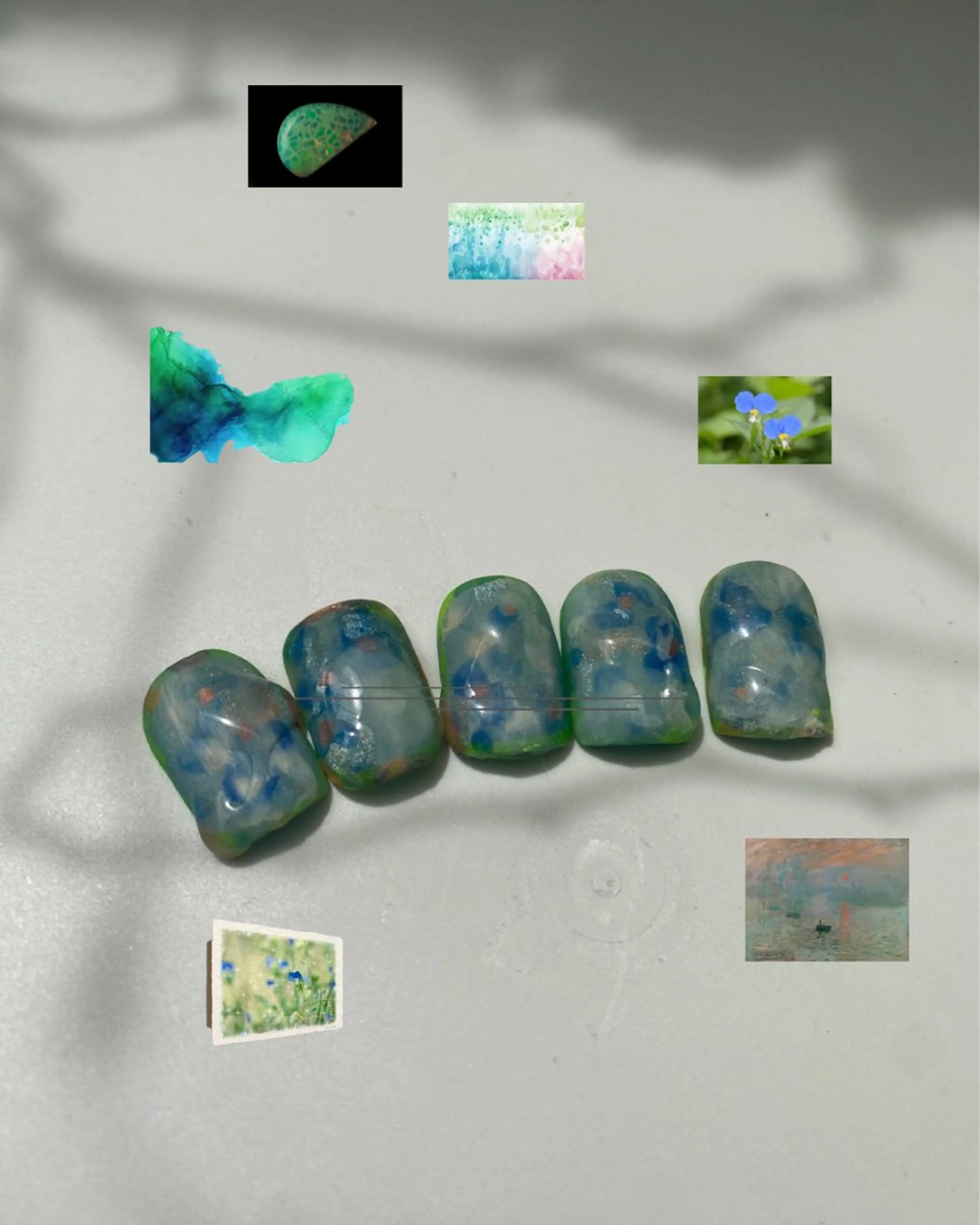 ネイル アートネイル ブルー クリアネイル ラメ(グリッター) オレンジ free hug Hiromiのネイルデザイン