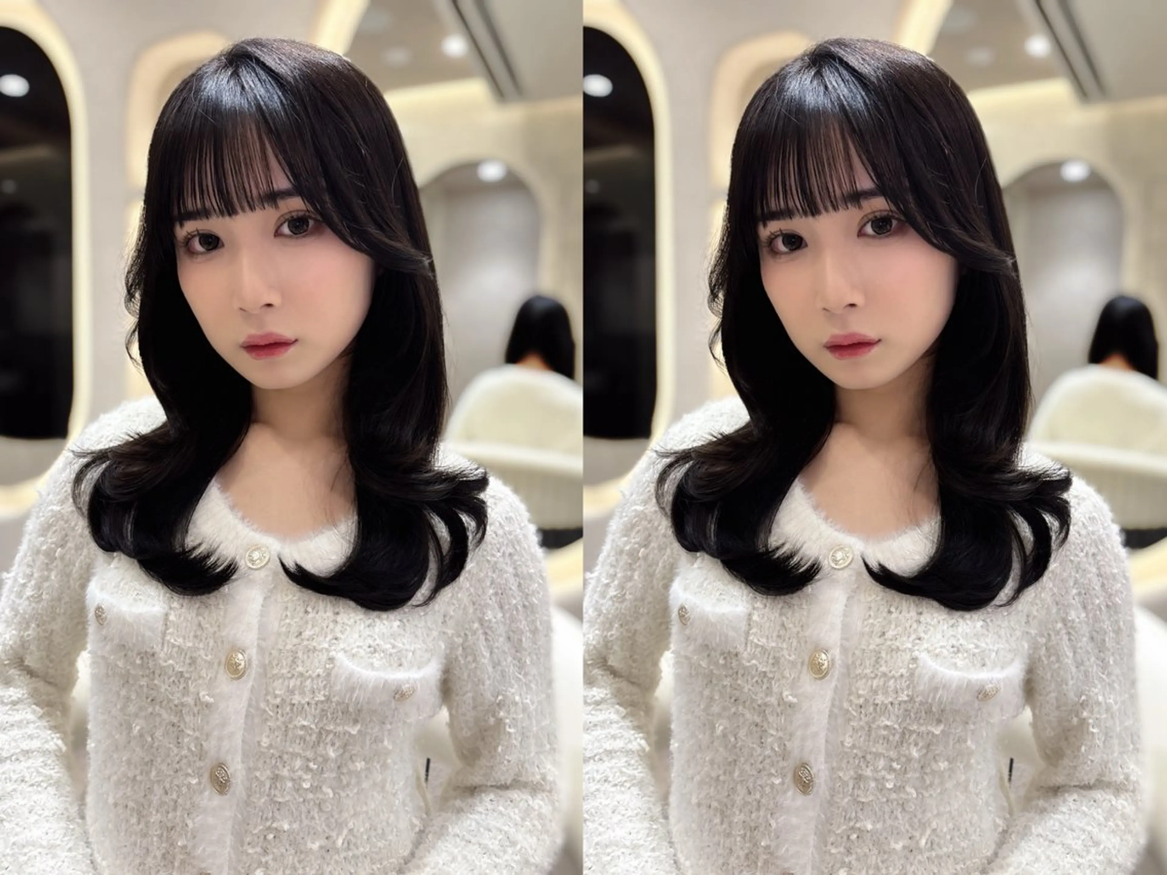 セミロング カット トリートメント ヘアセット 上品♡韓国レイヤー ‎🤍のの‎🤍のヘアスタイル