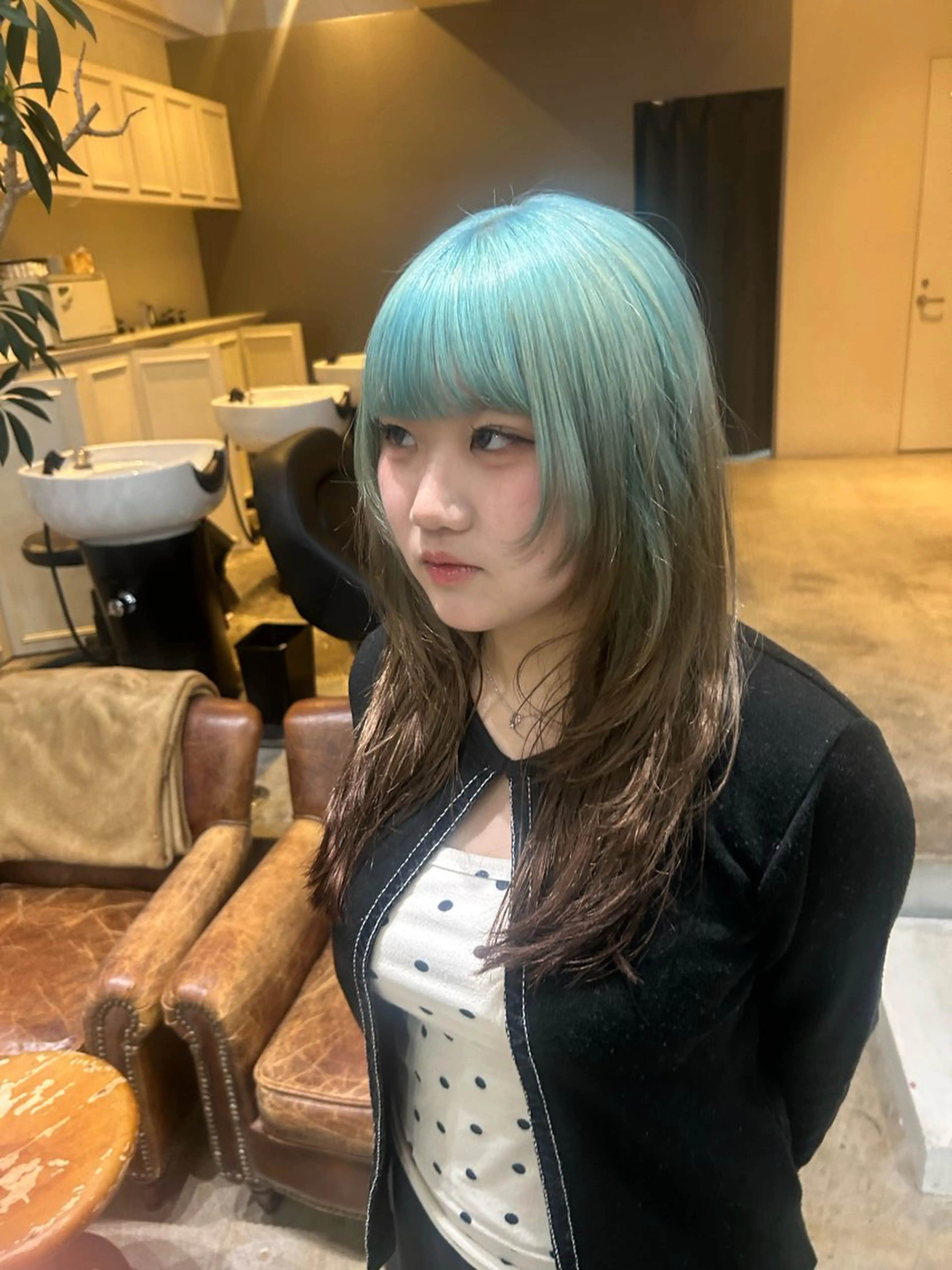 ロング カラー カット ヘアカラー 髪質改善×ハイトーン レイヤー天神美容室のヘアスタイル