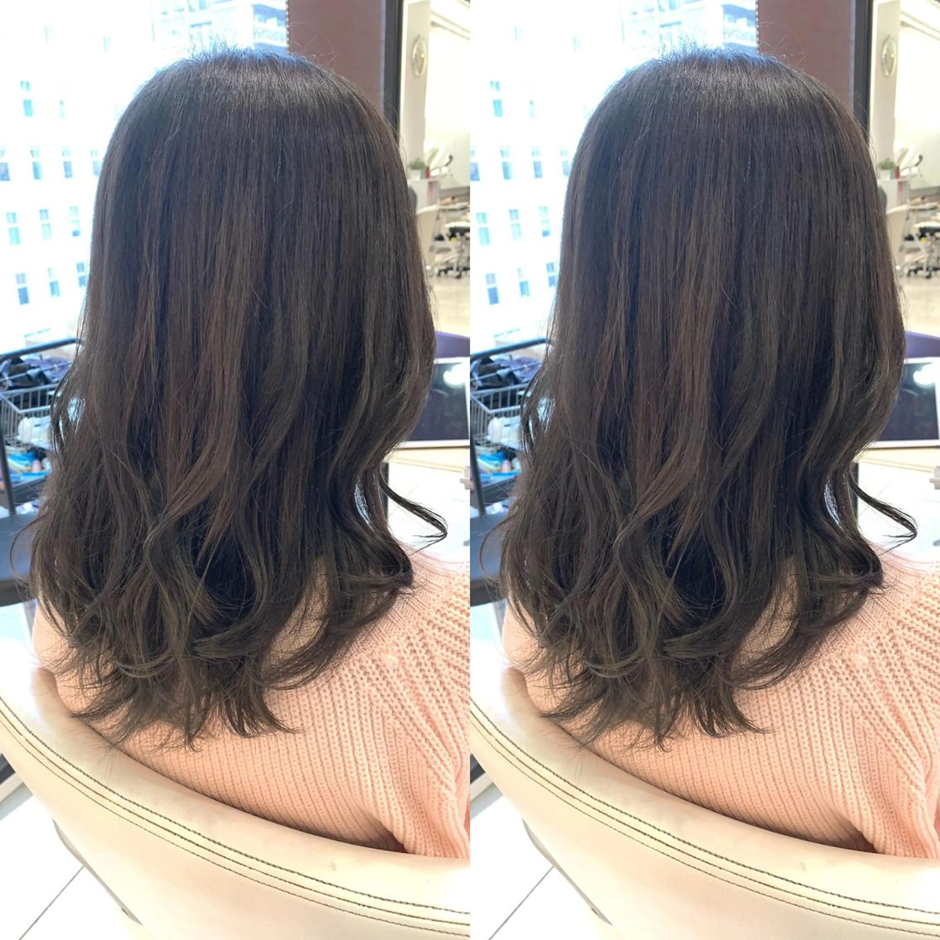 セミロング カラー ヘアアレンジ ダークグレー ダークグレージュ グレージュ Merci メルシー 福岡、今泉のヘアスタイル