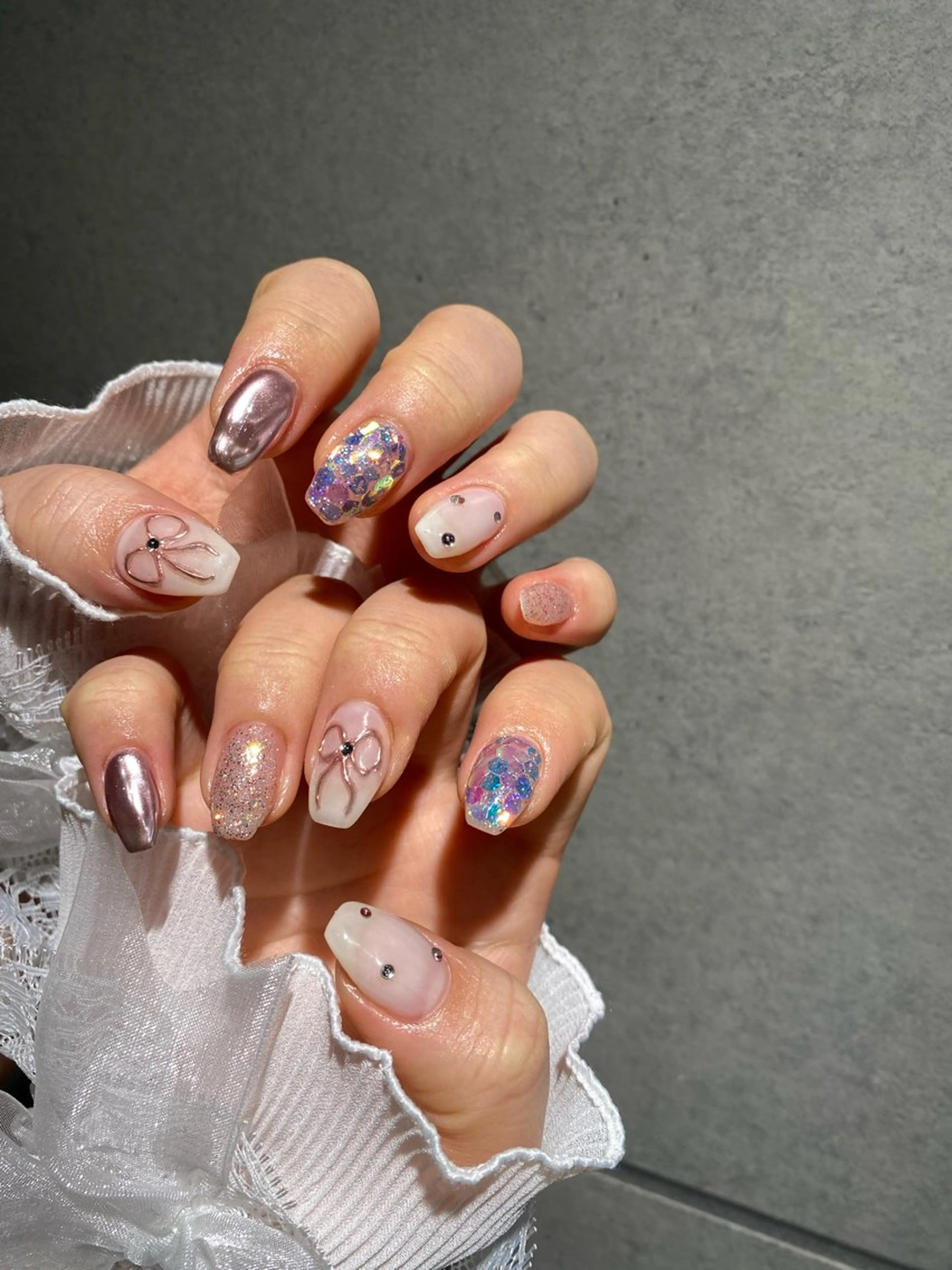 ネイル I-nailロング /ワンホン/キラキラのネイルデザイン