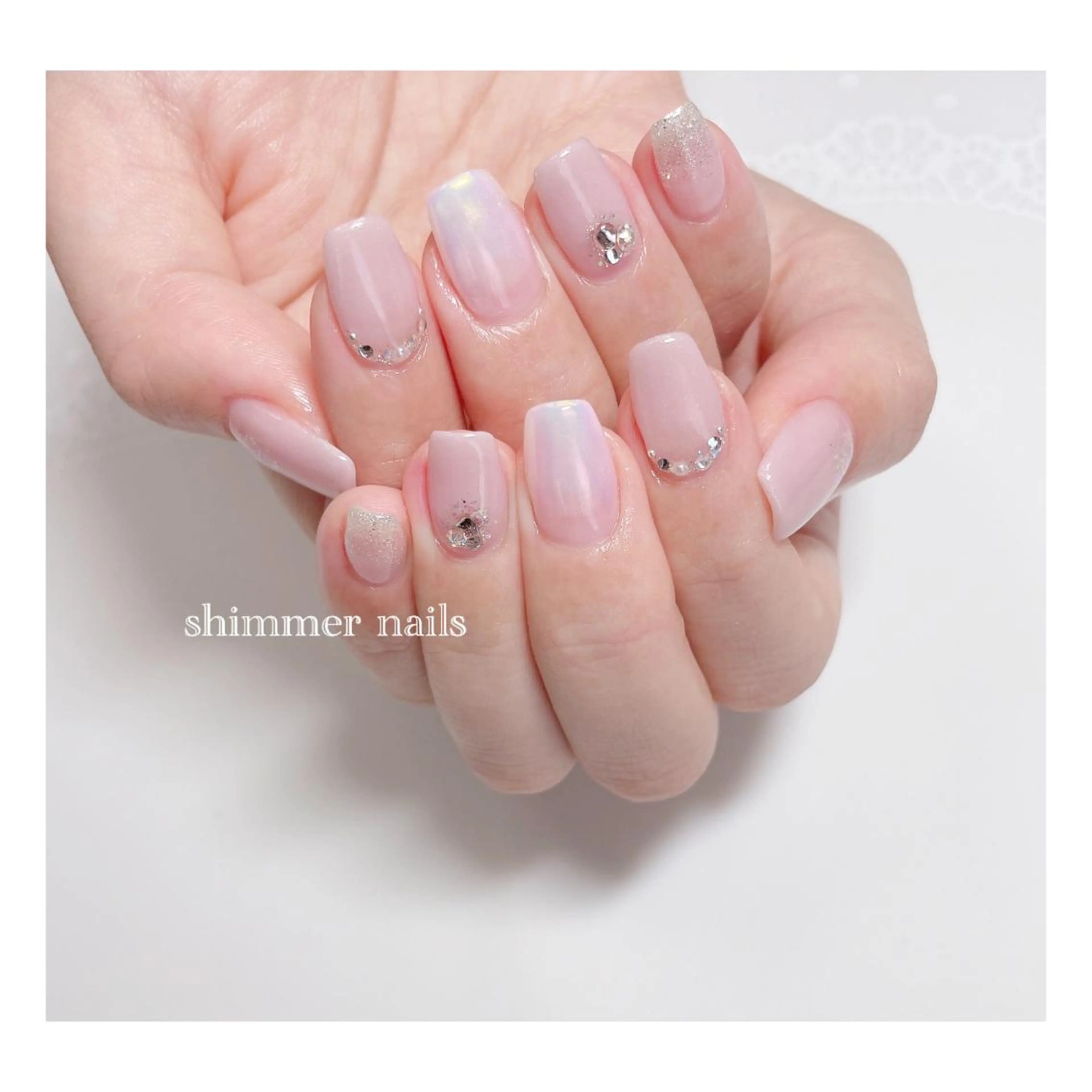 ネイル オーロラネイル ピンク shimmer nailsのネイルデザイン