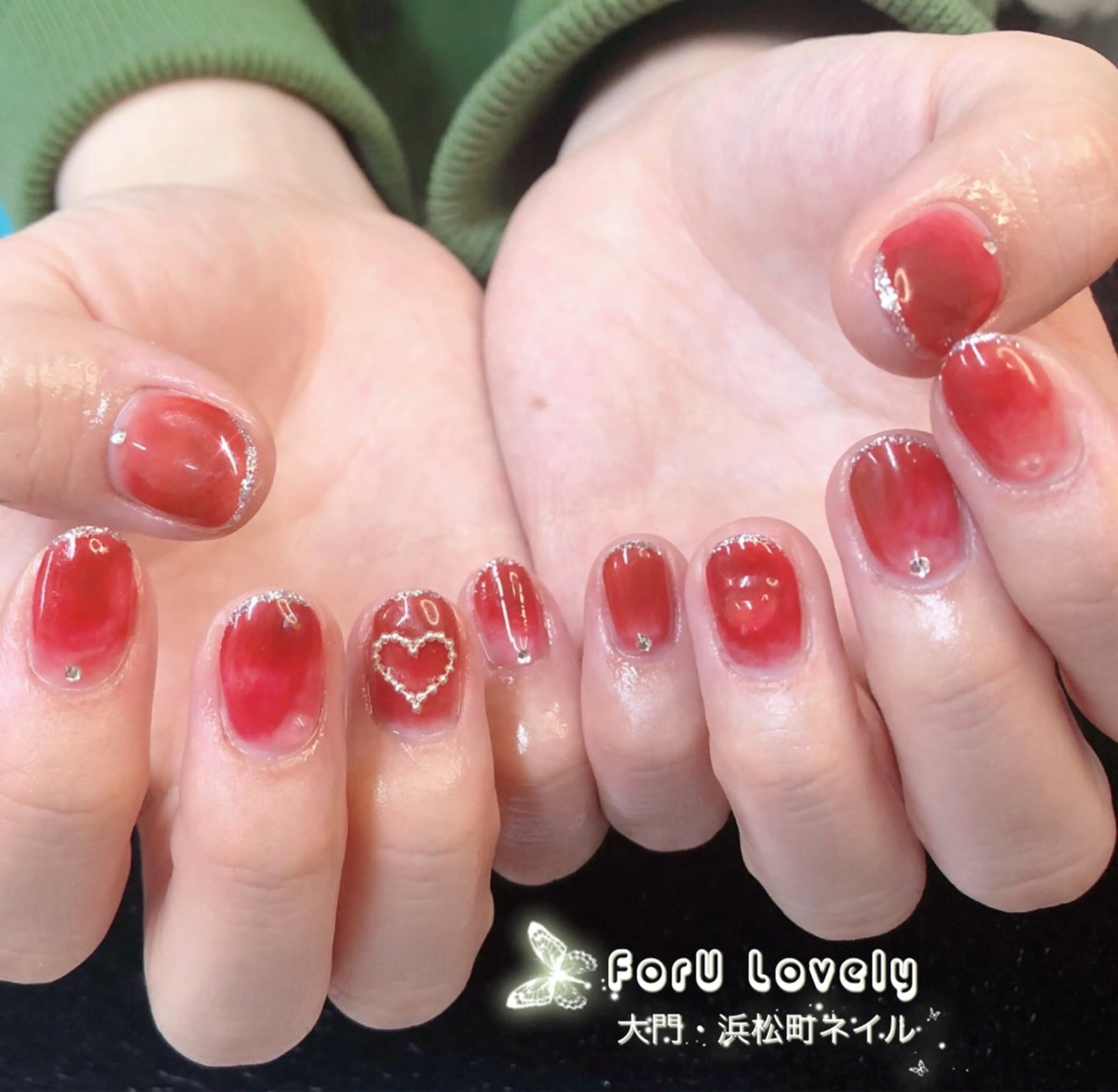 ネイル オーロラネイル フットネイル ジェルネイル ハート 韓国ネイル ハンドネイル ハンドケア 大門浜松町 ネイルのネイルデザイン