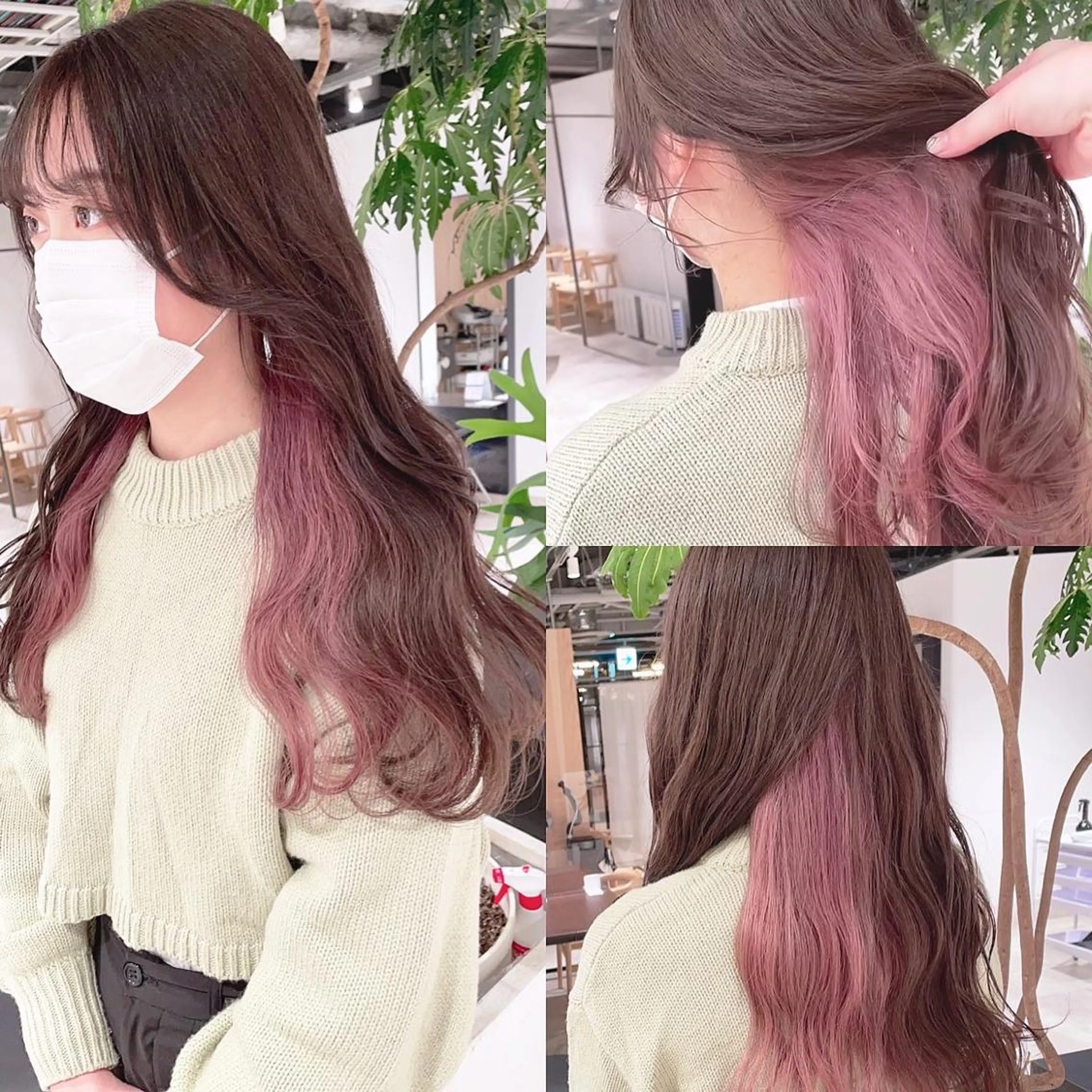 セミロング カラー ブリーチ ピンクカラー シアーピンク ヘアカラー トリートメント 渋谷:インナーカラー ／🍒エリカ🍒のヘアスタイル