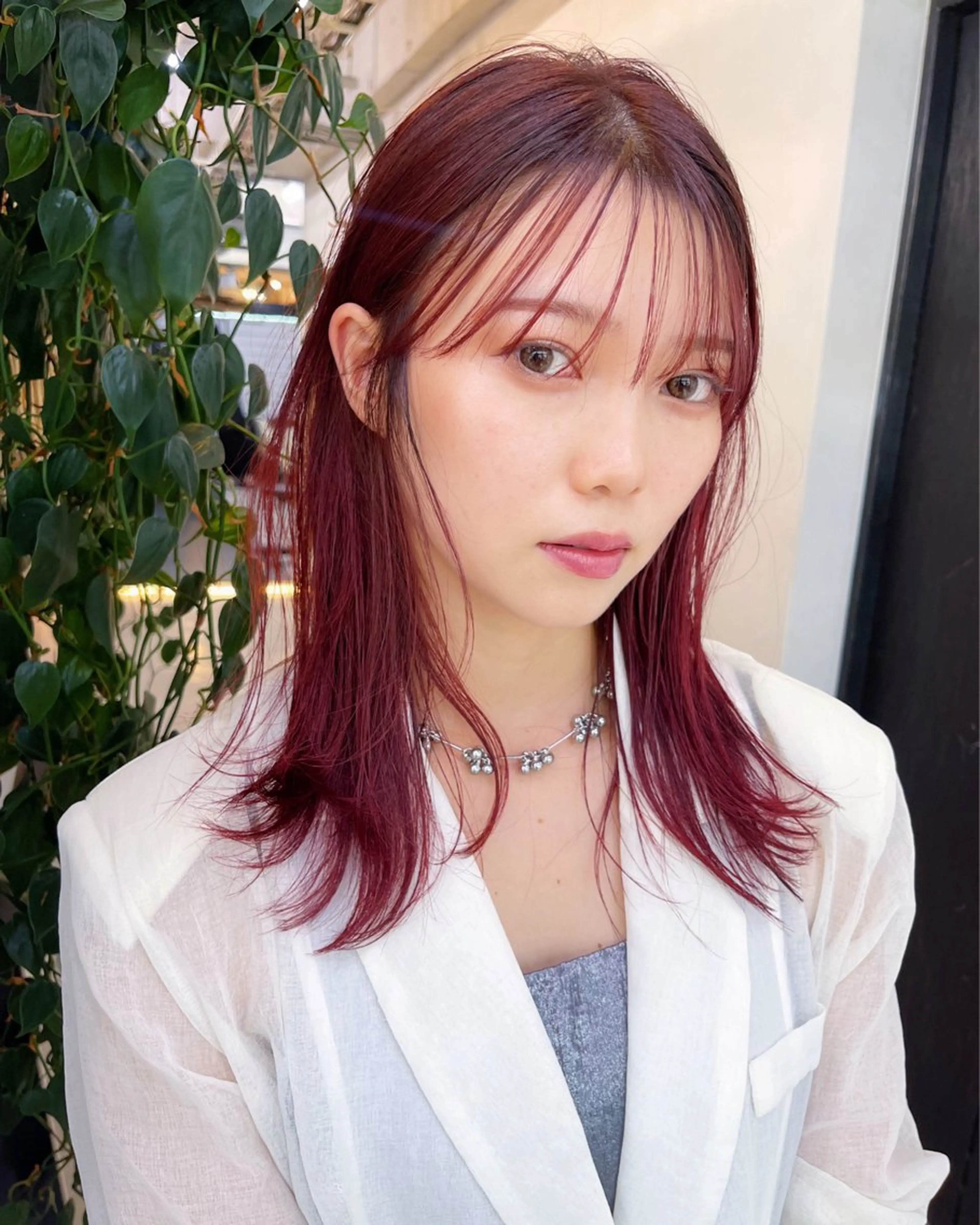 ミディアム カラー ブリーチ ダブルカラー ブリーチなしカラー レッドカラー ヘアカラー トリートメント AiM 大名　似合わせカットのヘアスタイル