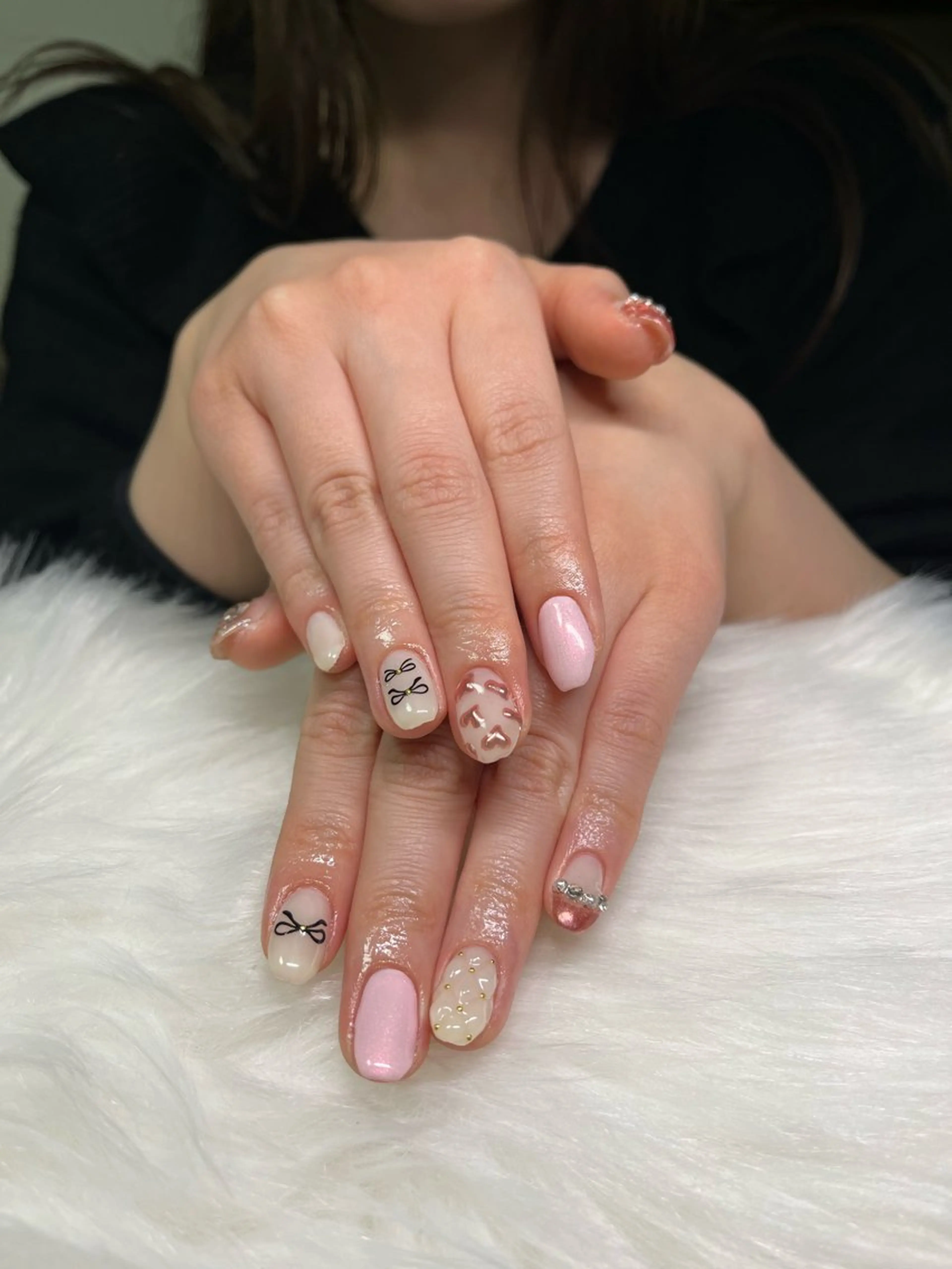ネイル ハート ミラーネイル ホワイト ハンドネイル 🏠自宅 サロン💅natsuのネイルデザイン