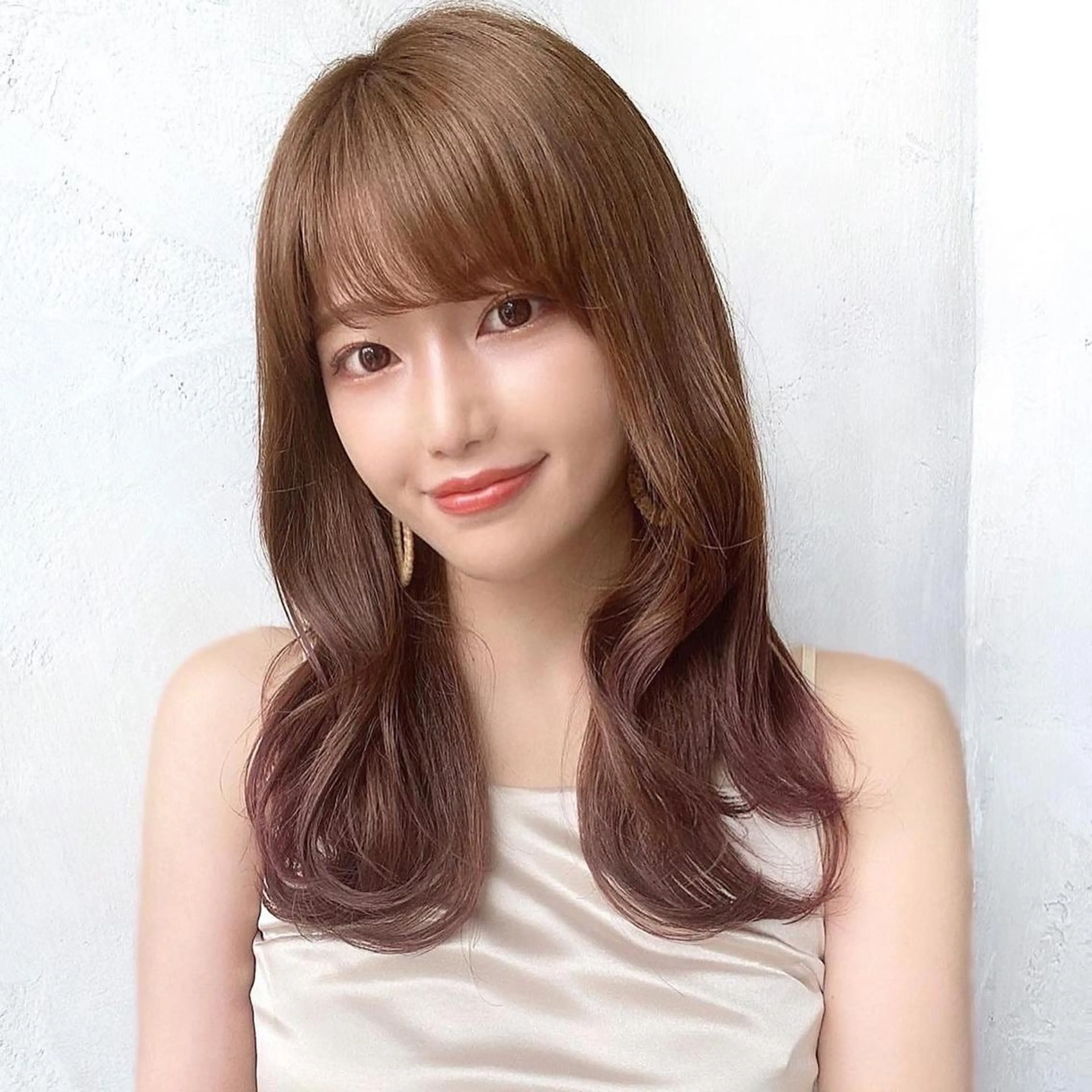 セミロング カラー ベージュカラー ブラウンカラー ブラウンベージュ くびれヘア 顔まわりレイヤー カット ヘアカラー トリートメント 顔周り/くびれヘア 韓国ヘア💕風間るなのヘアスタイル