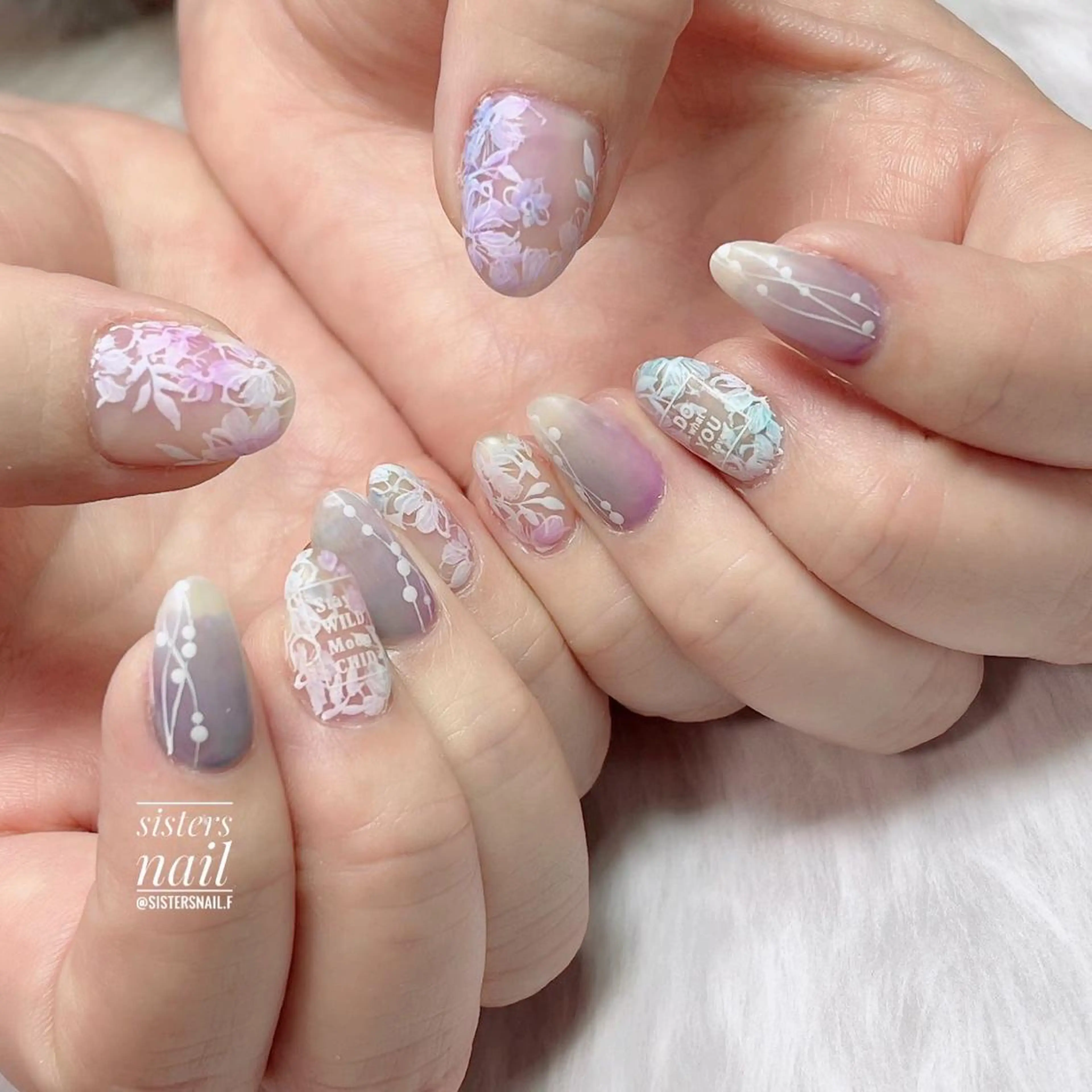 ネイル アートネイル フラワーネイル グラデーション レース マットネイル sisters nail.fのネイルデザイン